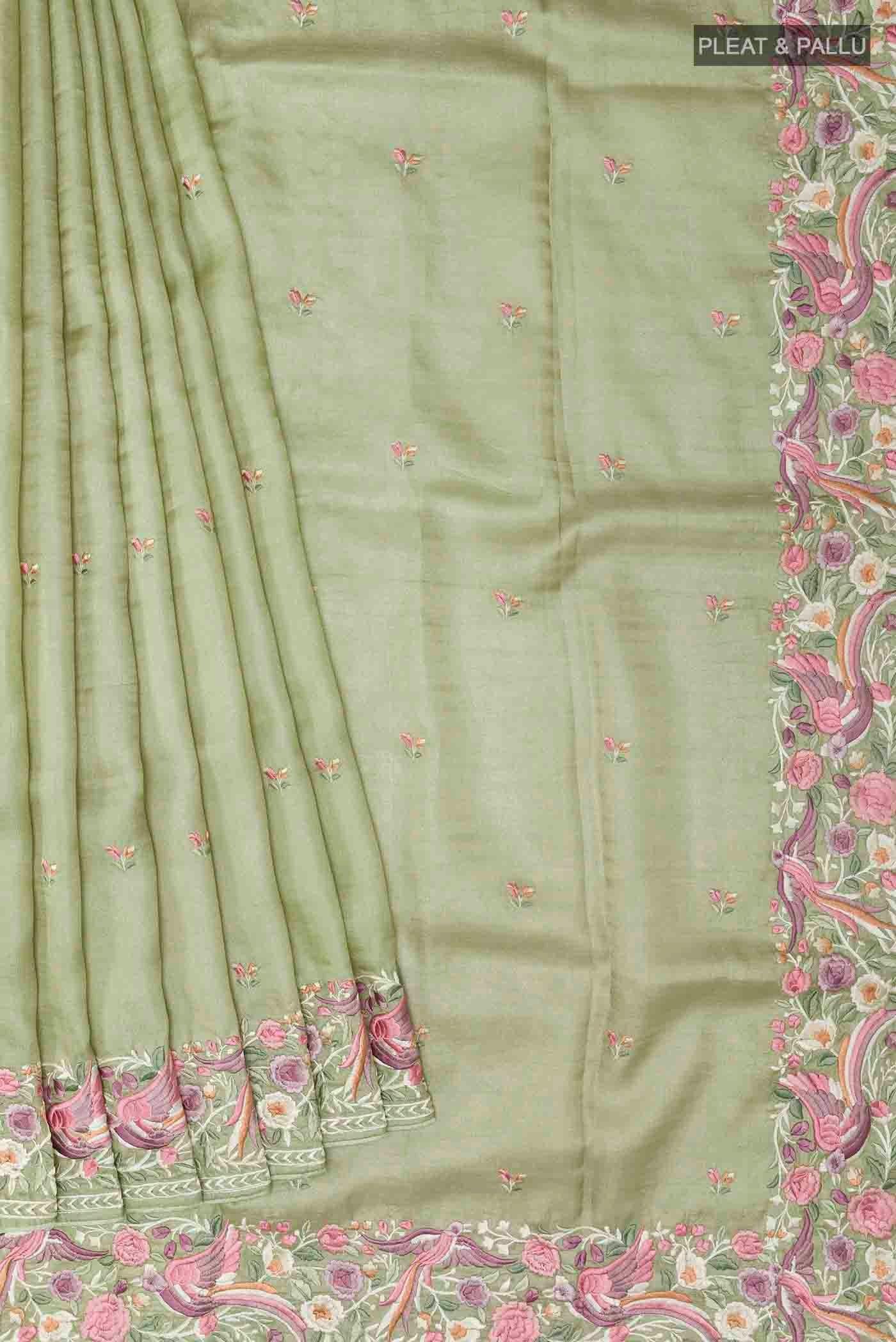 Sage Green Tussar Saree - Image 4