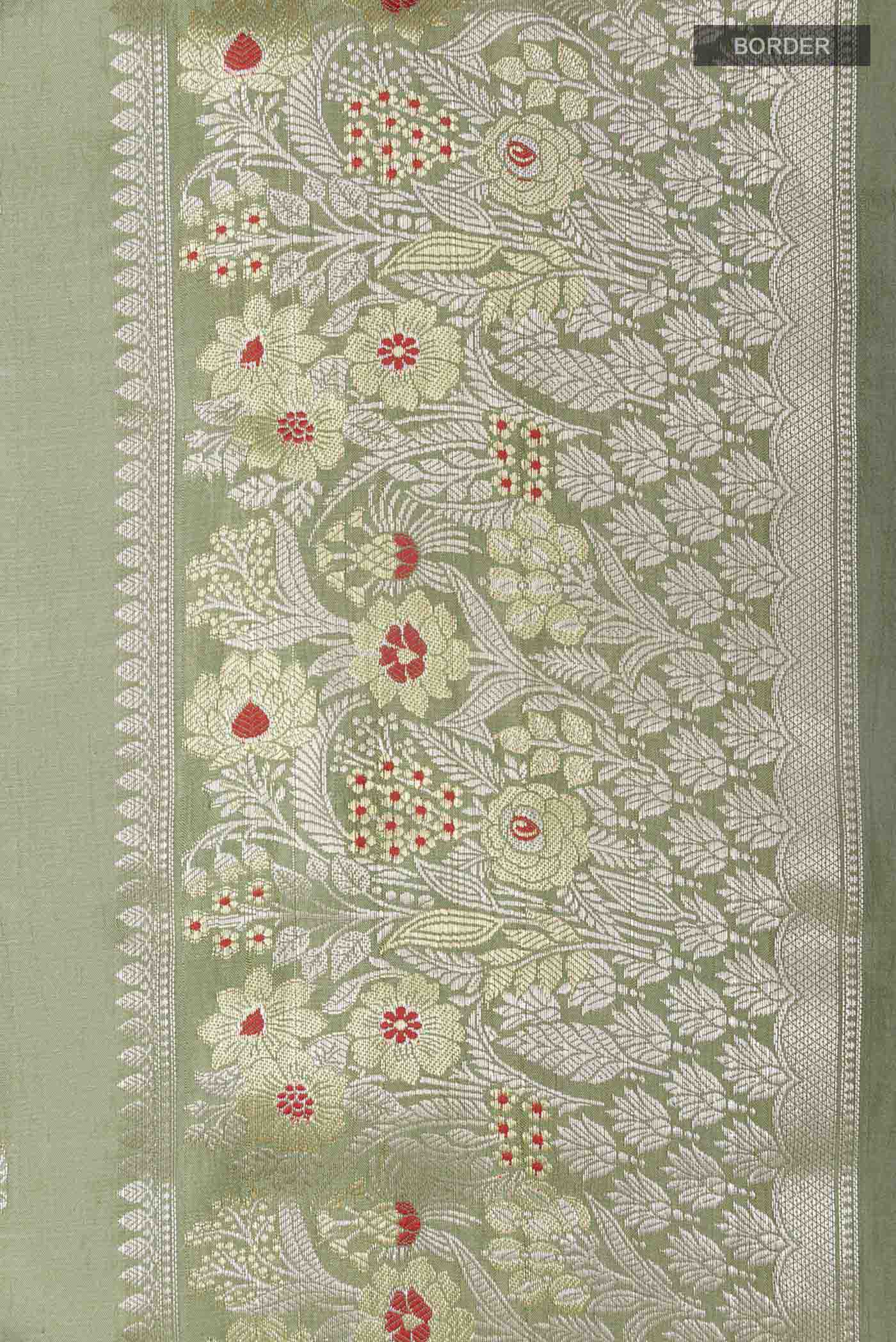 Sage Green Tussar Silk Saree - Image 3