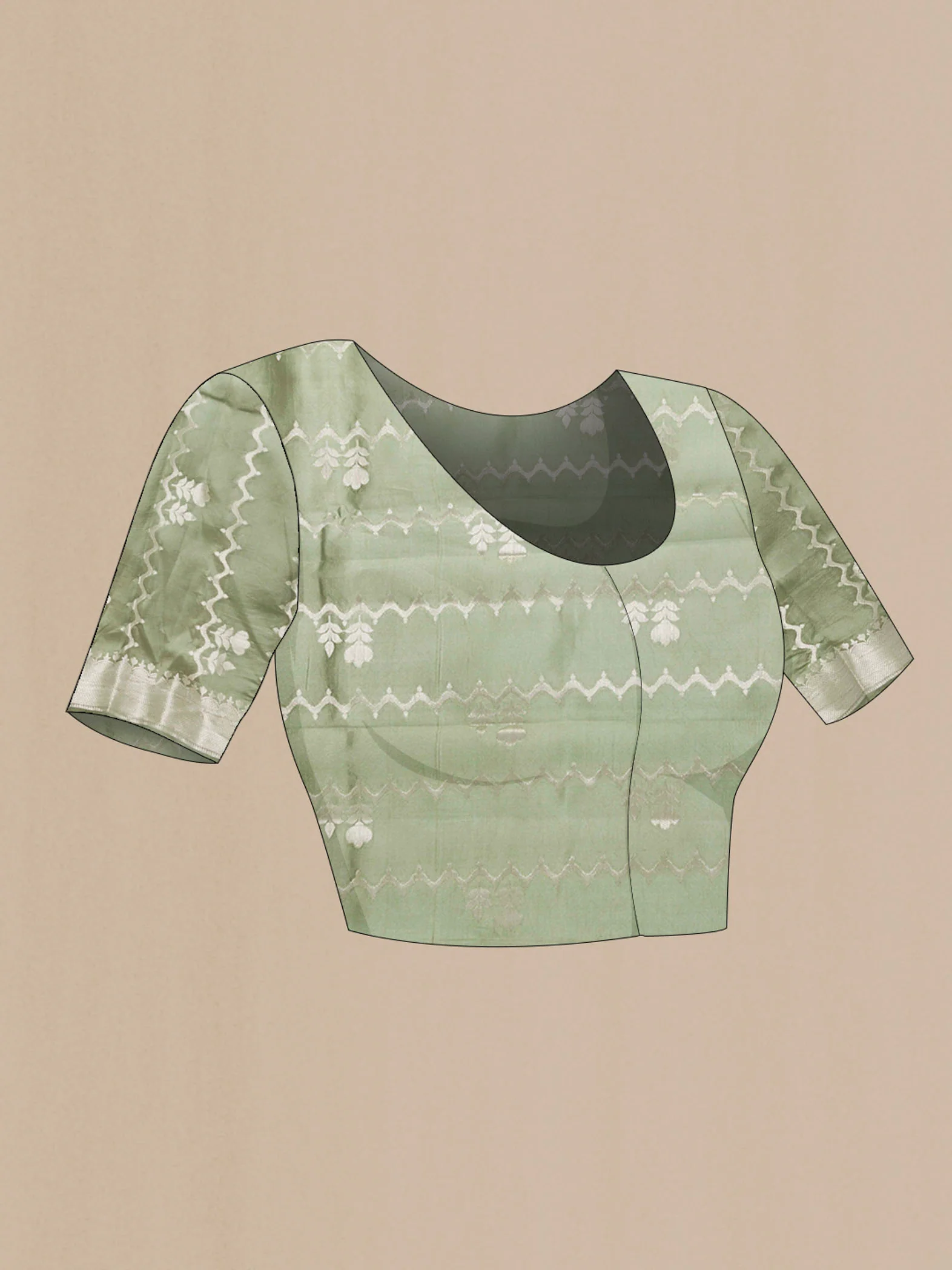 Sage Green Tussar Silk Saree - Image 4