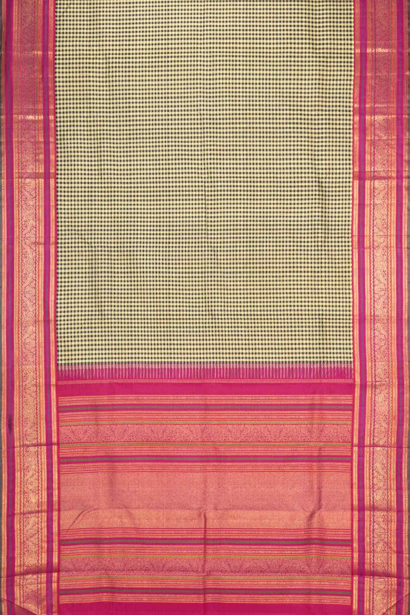 Pure Silk Pure Zari Sandal and Black Dual Tone Kanchipuram Saree - Image 4
