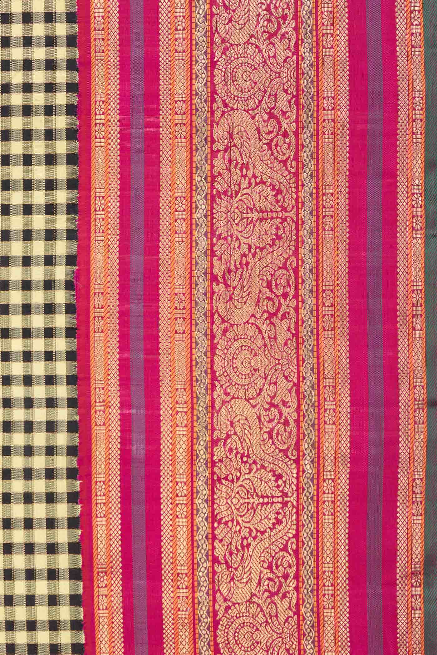 Pure Silk Pure Zari Sandal and Black Dual Tone Kanchipuram Saree - Image 6