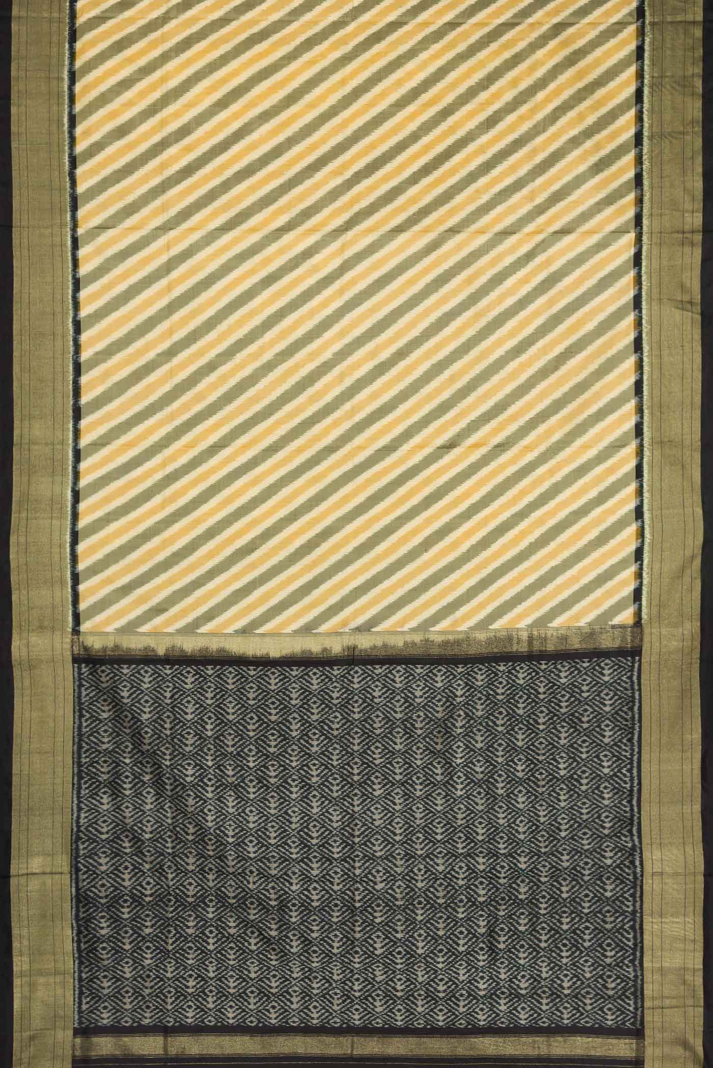 Sandal and Grey Color Double Ikat Saree - Image 6