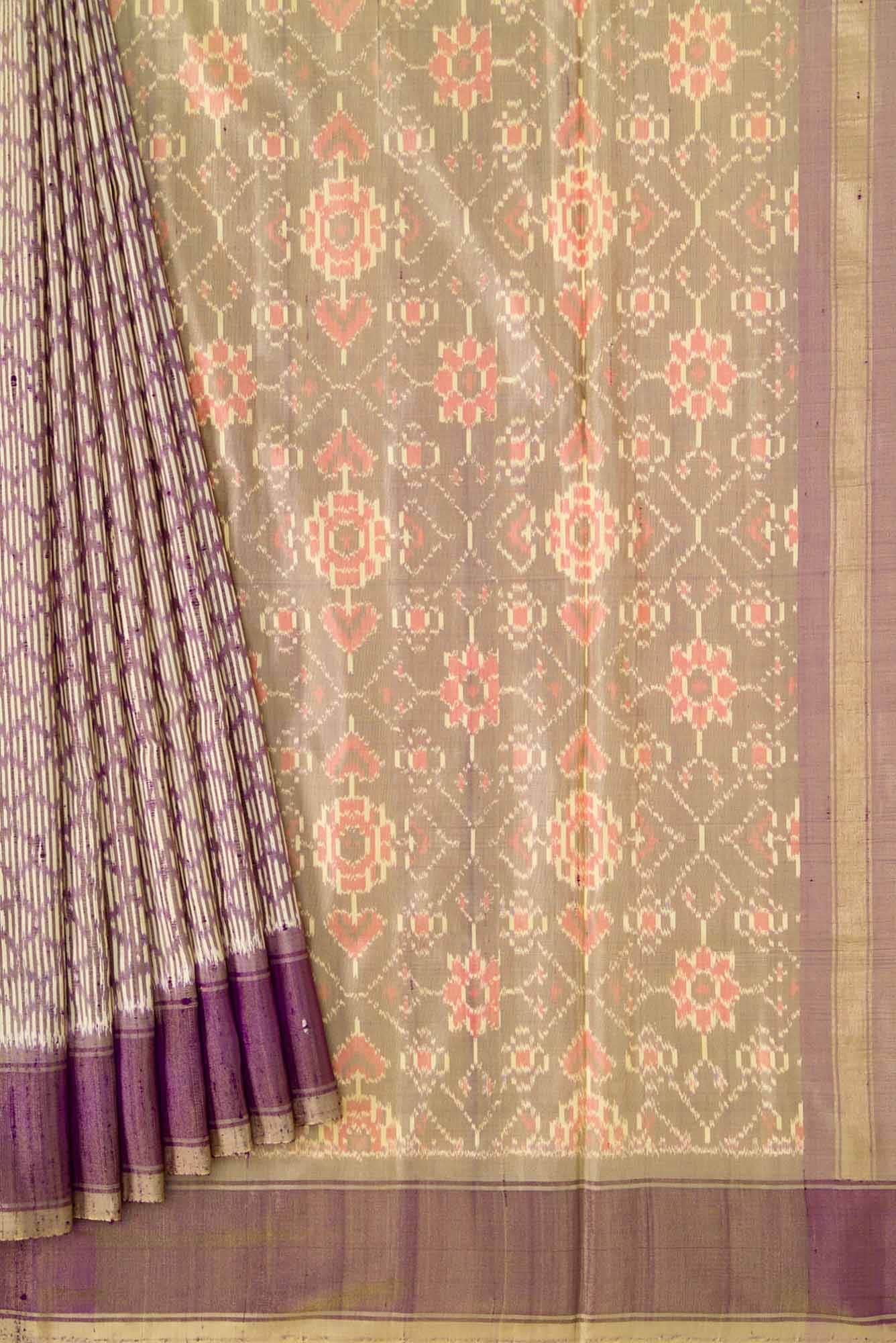 Sandal and Purple Dual Tone Raw Silk Saree - Image 2