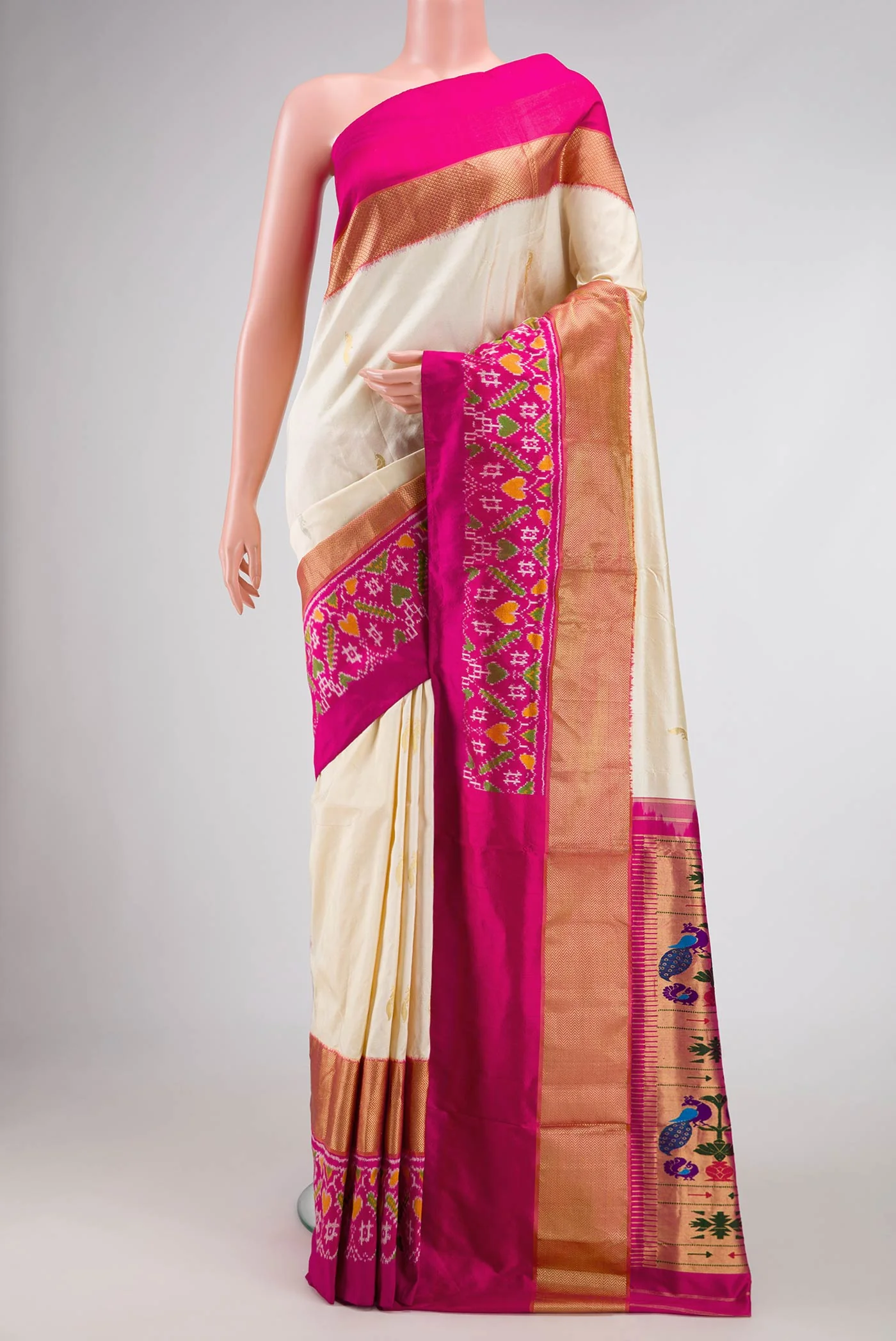 Cream Pochampally Silk Saree