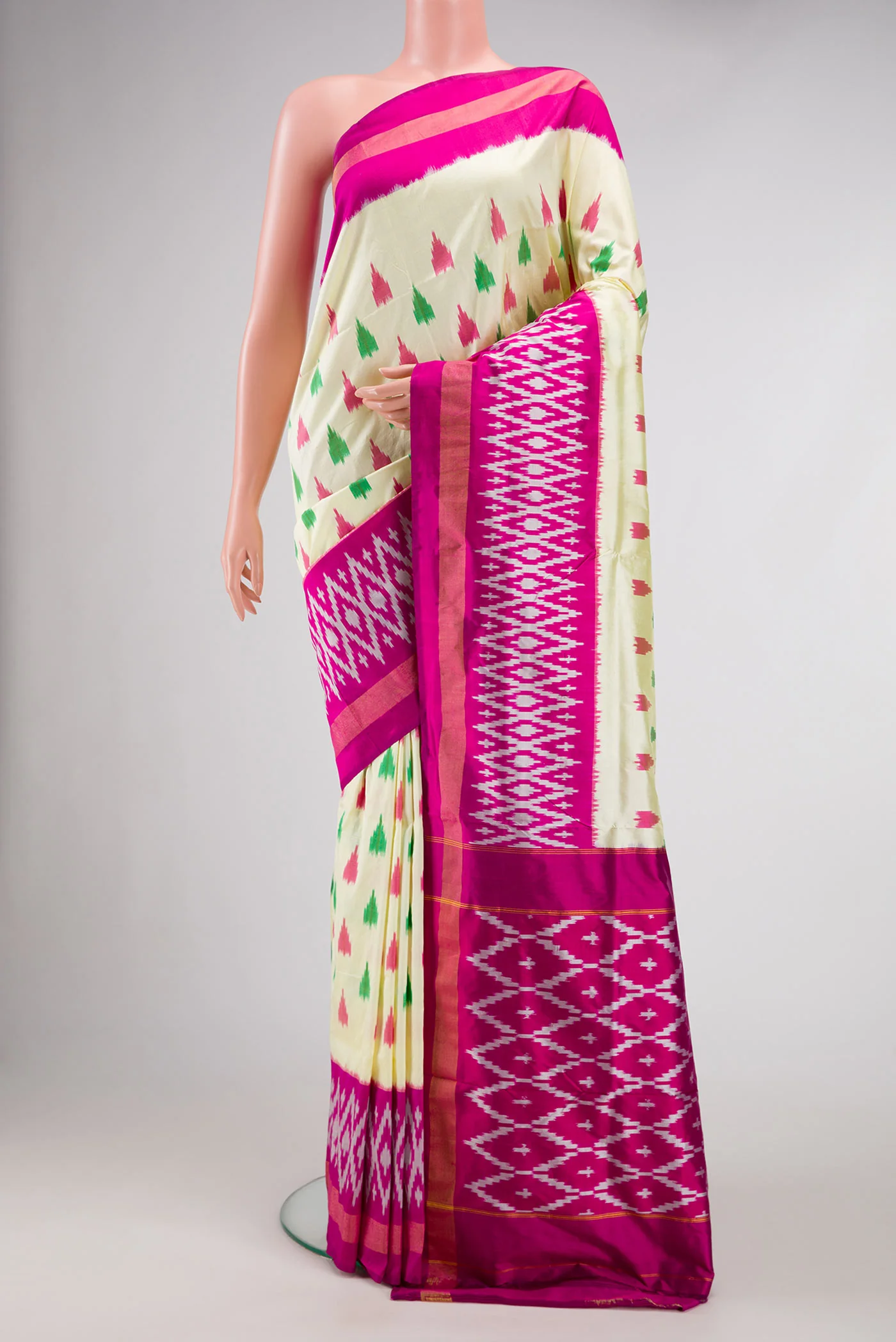 Cream Pochampally Silk Saree