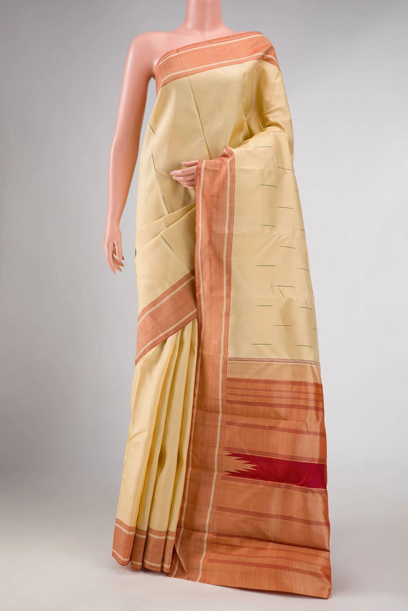 Pure Silk Pure Zari Sandal Dual Tone Kanchipuram Saree