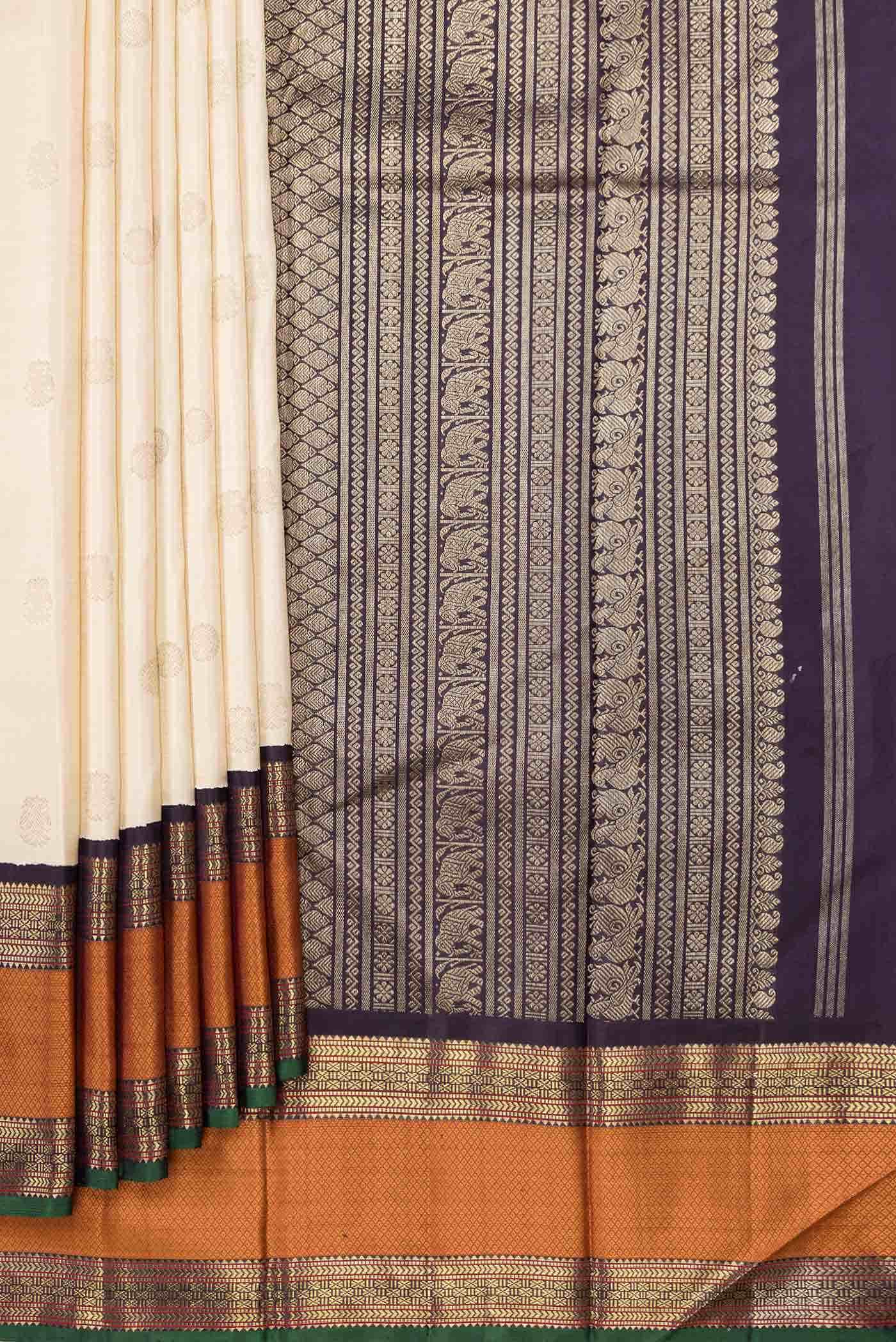 Pure Silk Pure Zari Sandal Dual Tone Kanchipuram Saree - Image 2