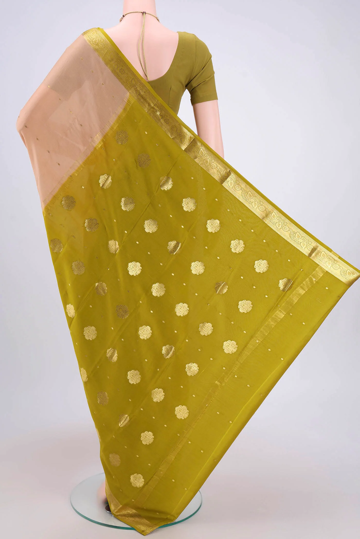 Peach Mysore Crepe Saree - Image 3