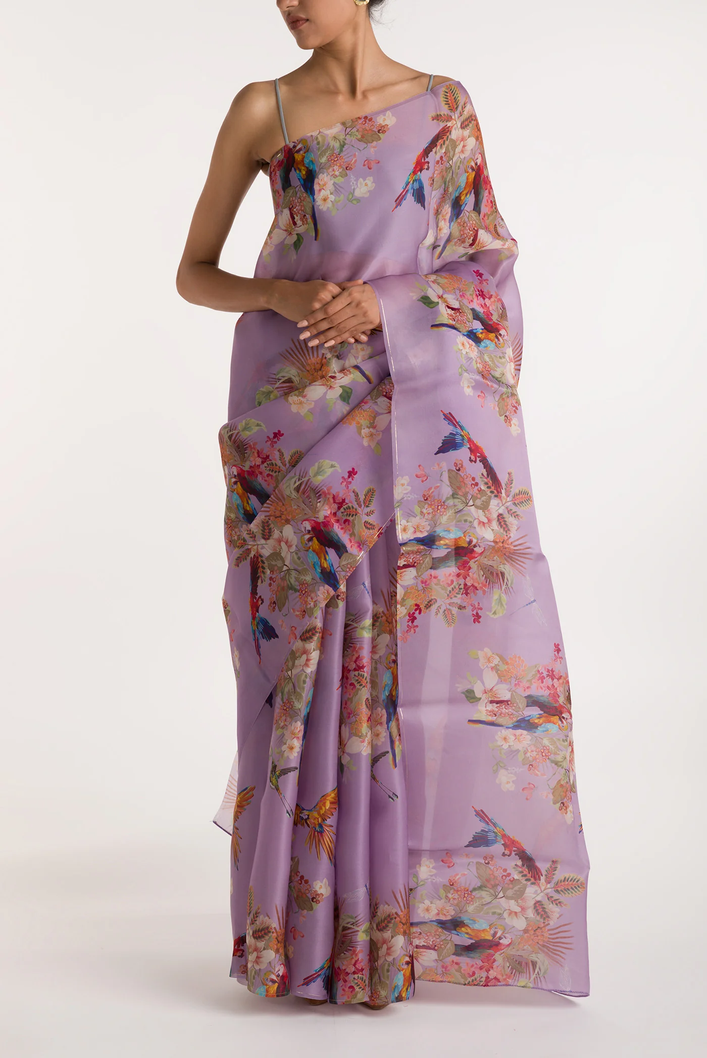 Scarlet Macaws-Lilac Satin Organza Saree