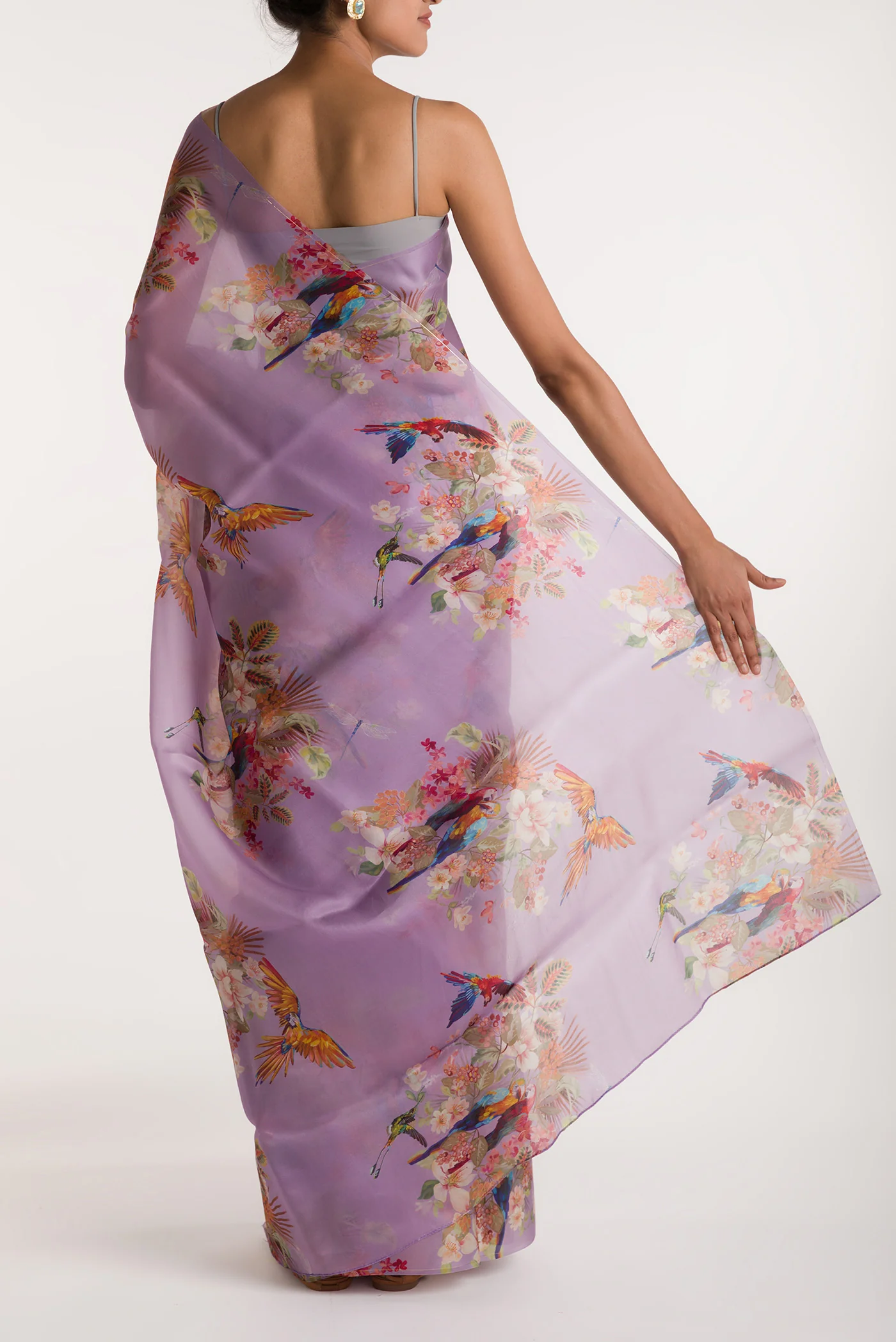 Scarlet Macaws-Lilac Satin Organza Saree - Image 3