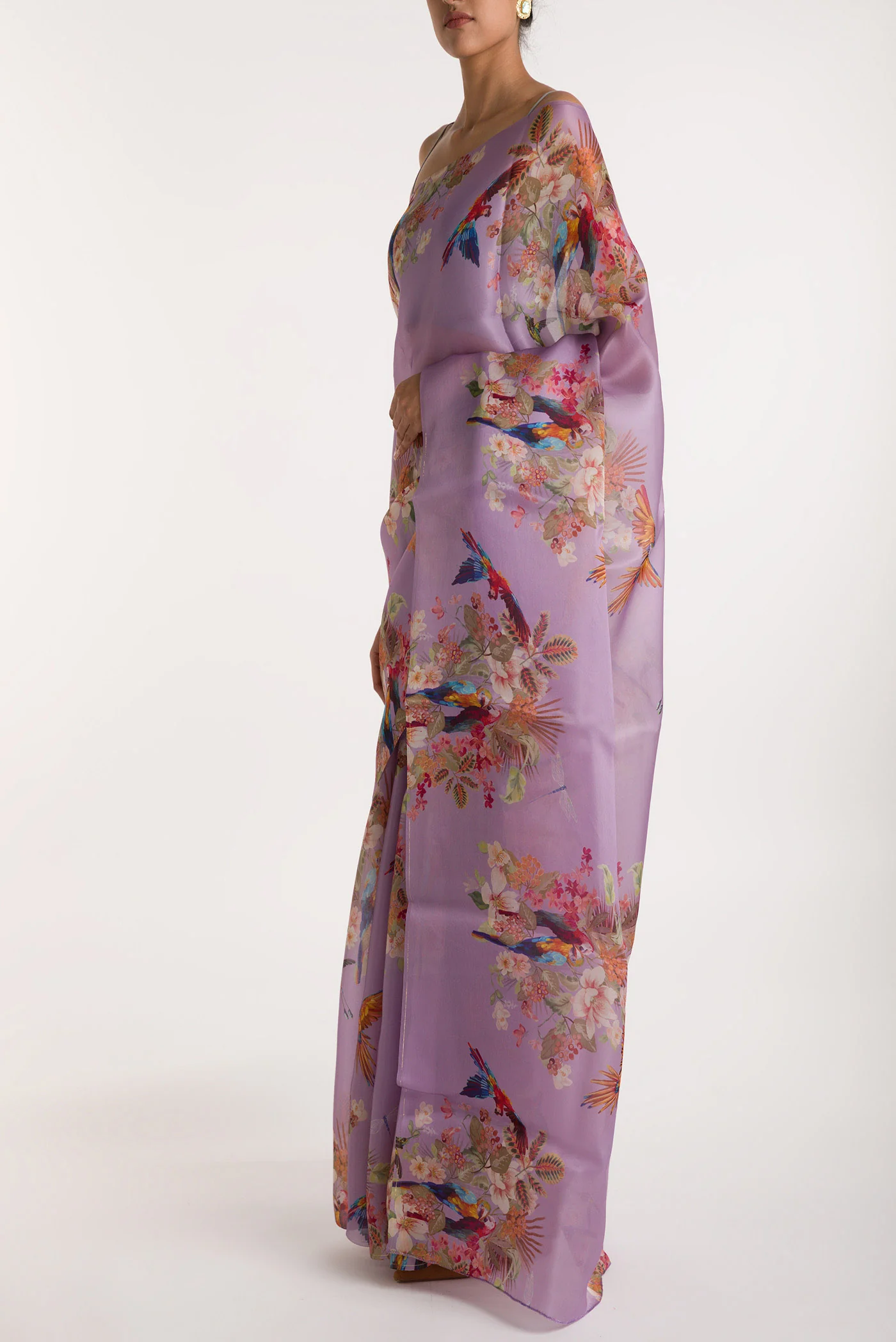 Scarlet Macaws-Lilac Satin Organza Saree - Image 4