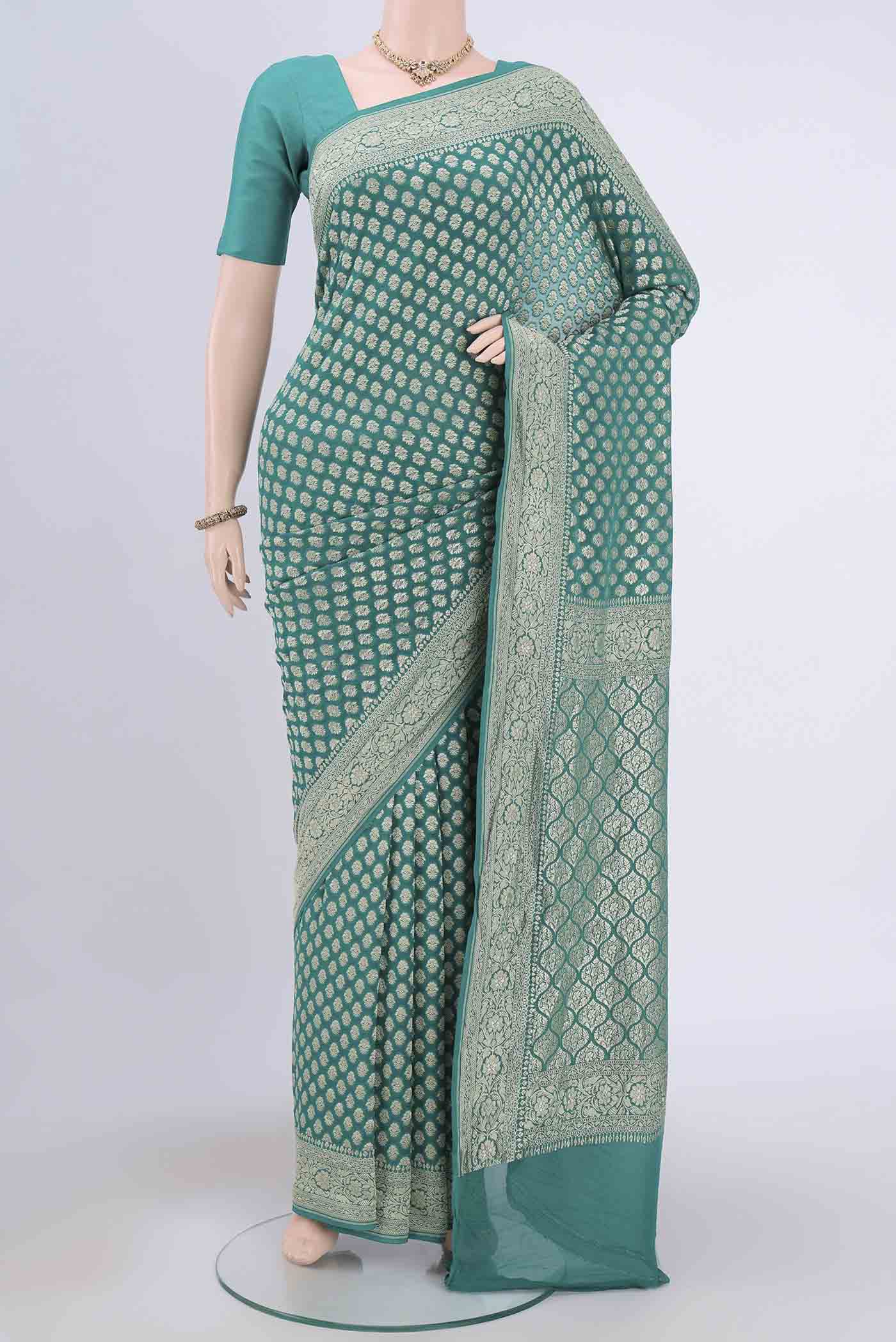 Turquoise Banarasi Georgette Saree