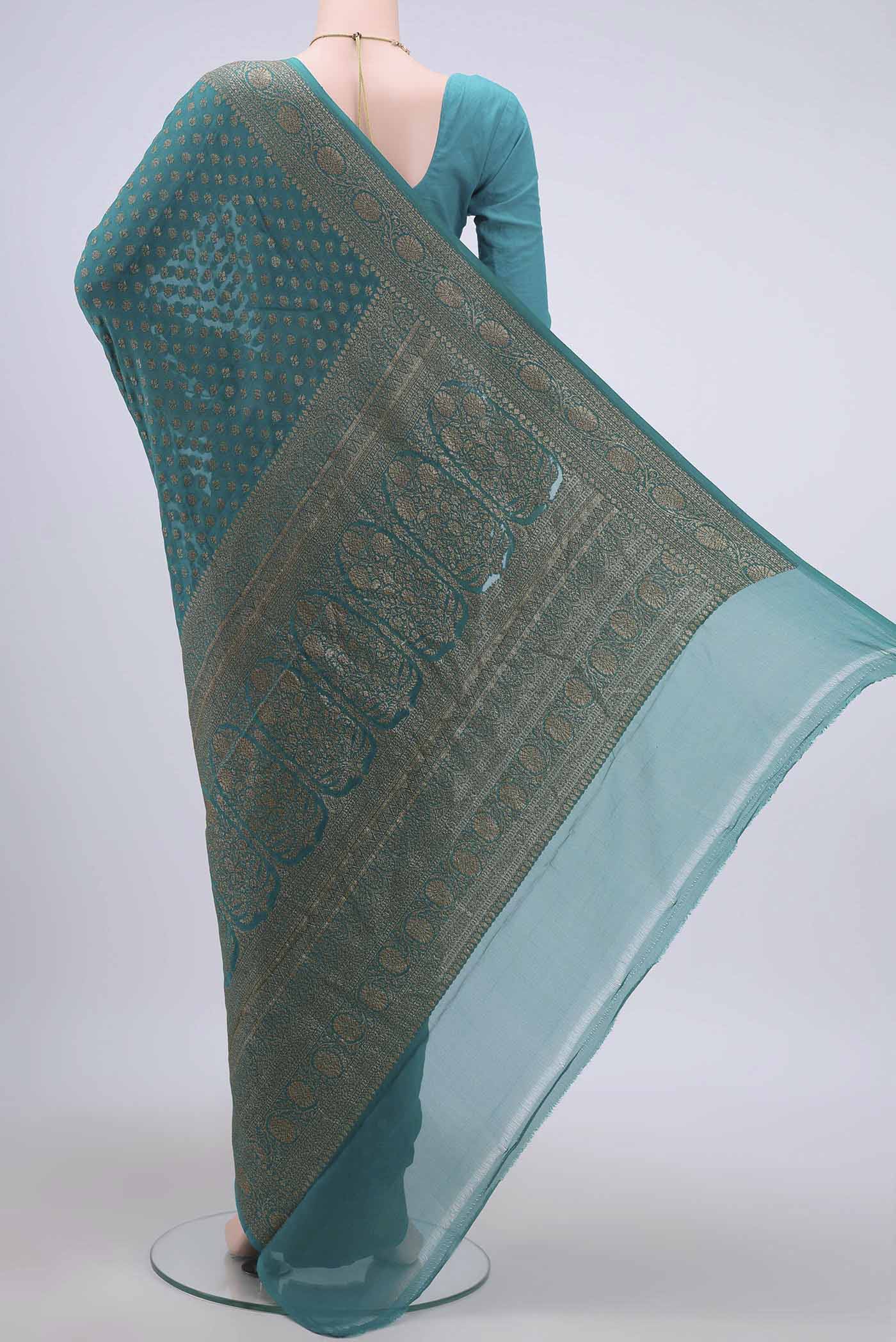 Sea Green Banarasi Georgette Saree - Image 3