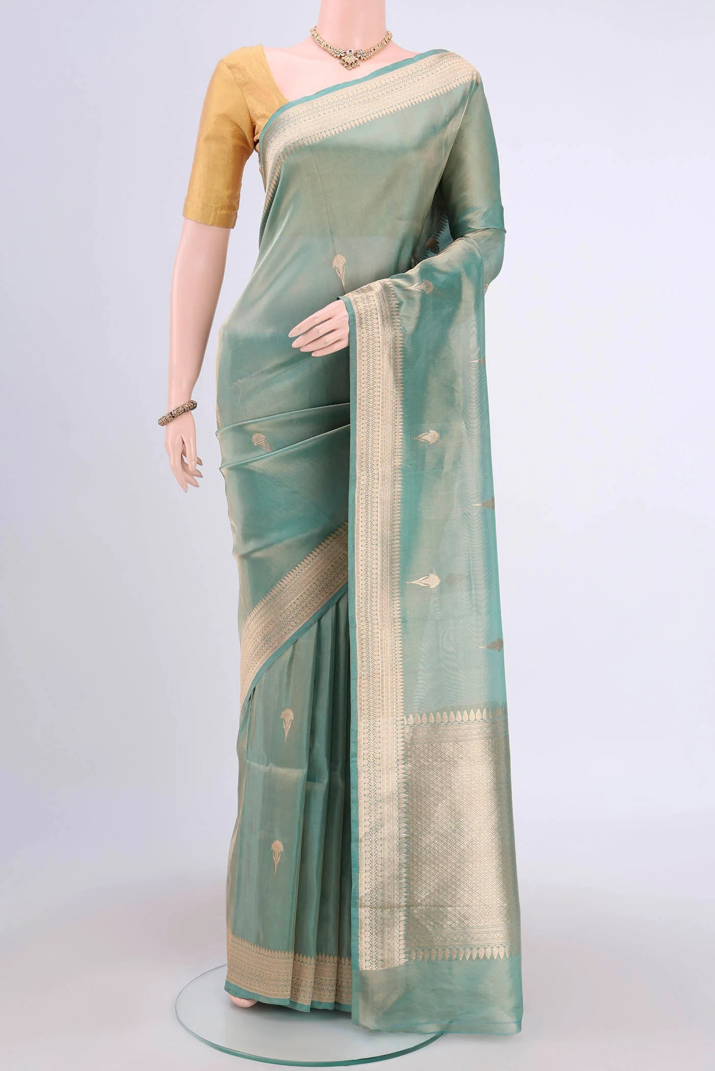 Blue with Gold Color Banarasi Tissue Silk Saree