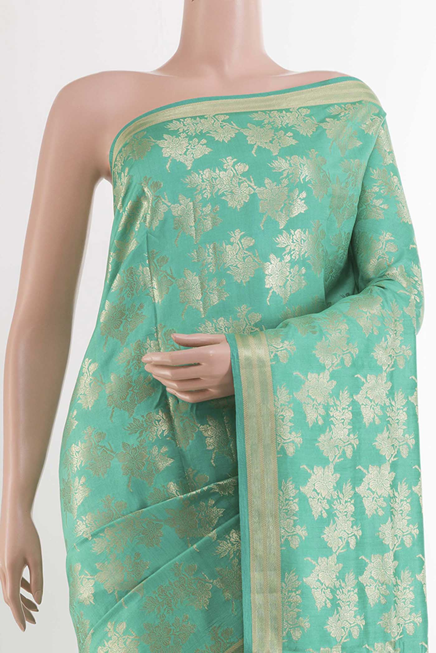 Sea Green Banarasi Tussar Silk Saree - Image 2