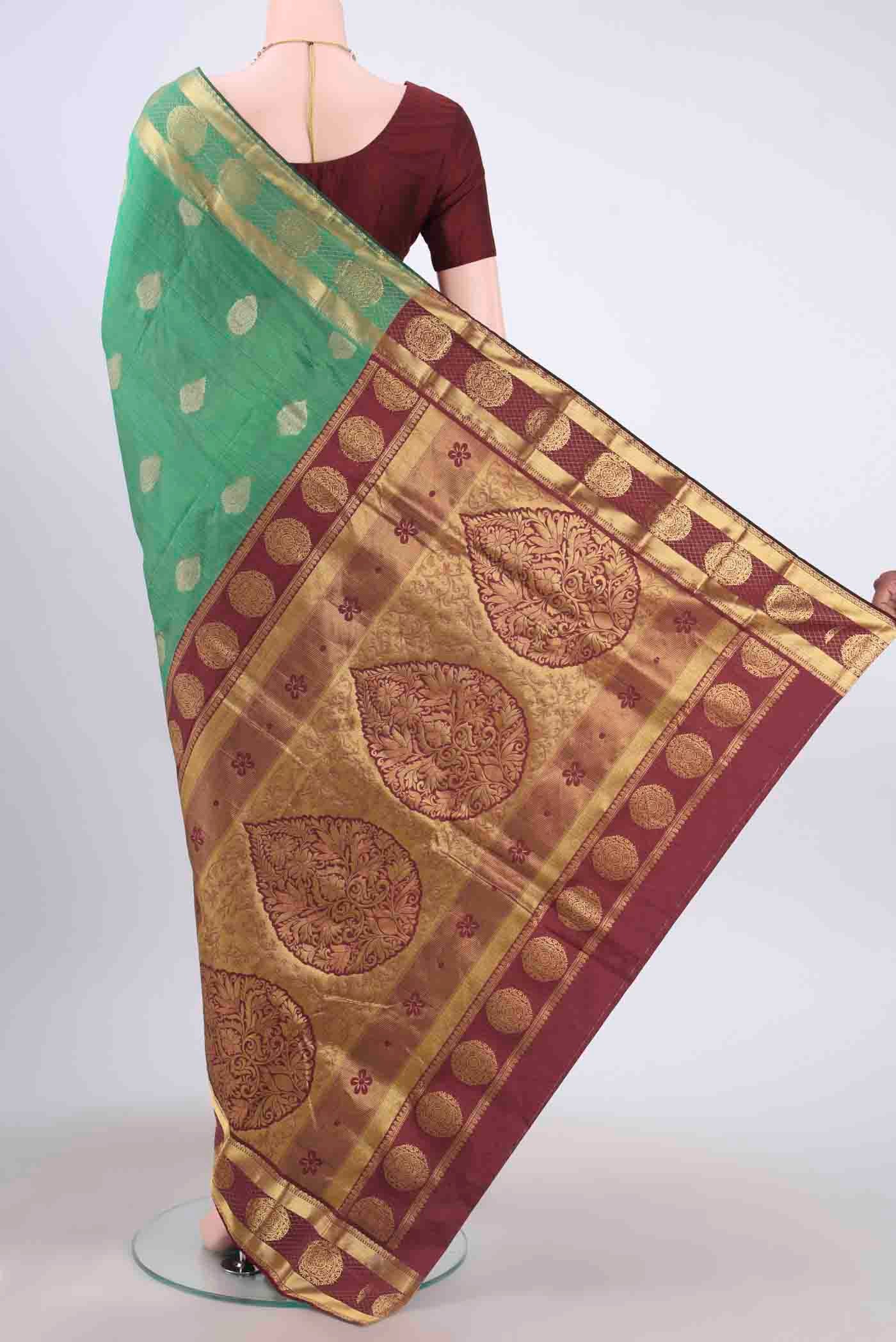 Sea Green Blended Bangalore Silk Saree - Image 3