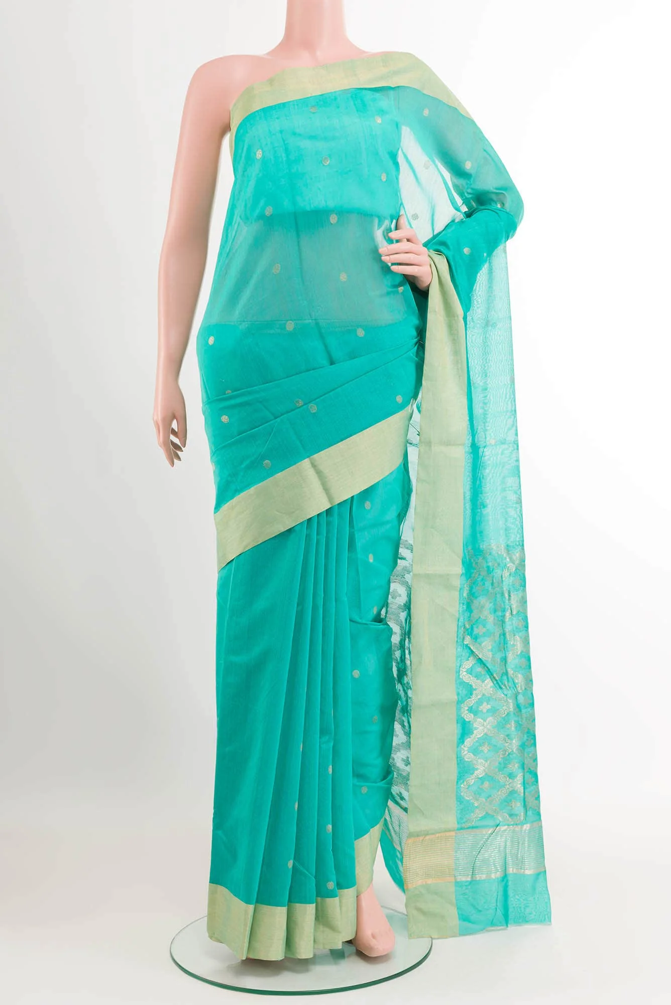 Turquoise Chanderi Silk Cotton Saree