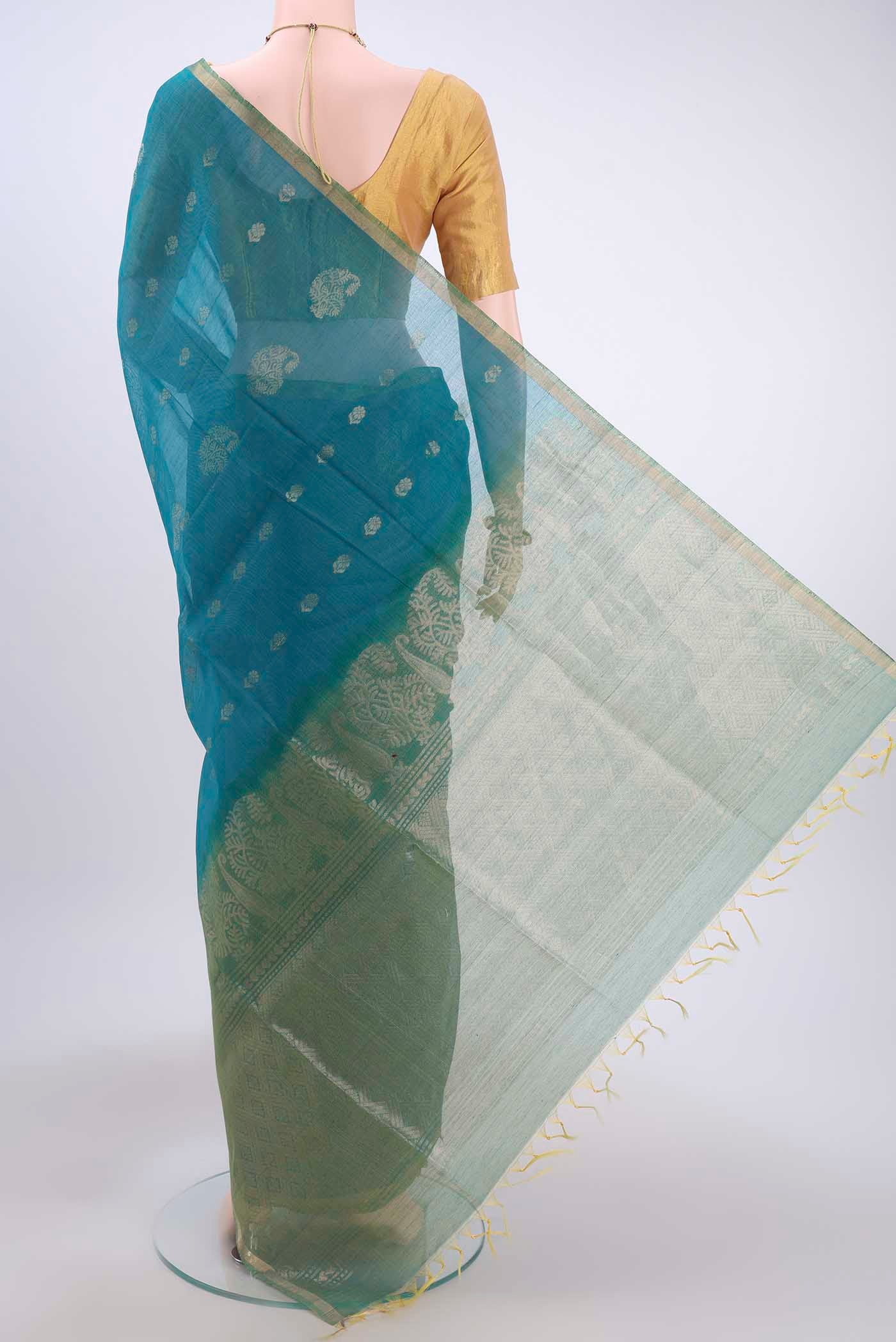 Blue Silk Cotton Saree - Image 3