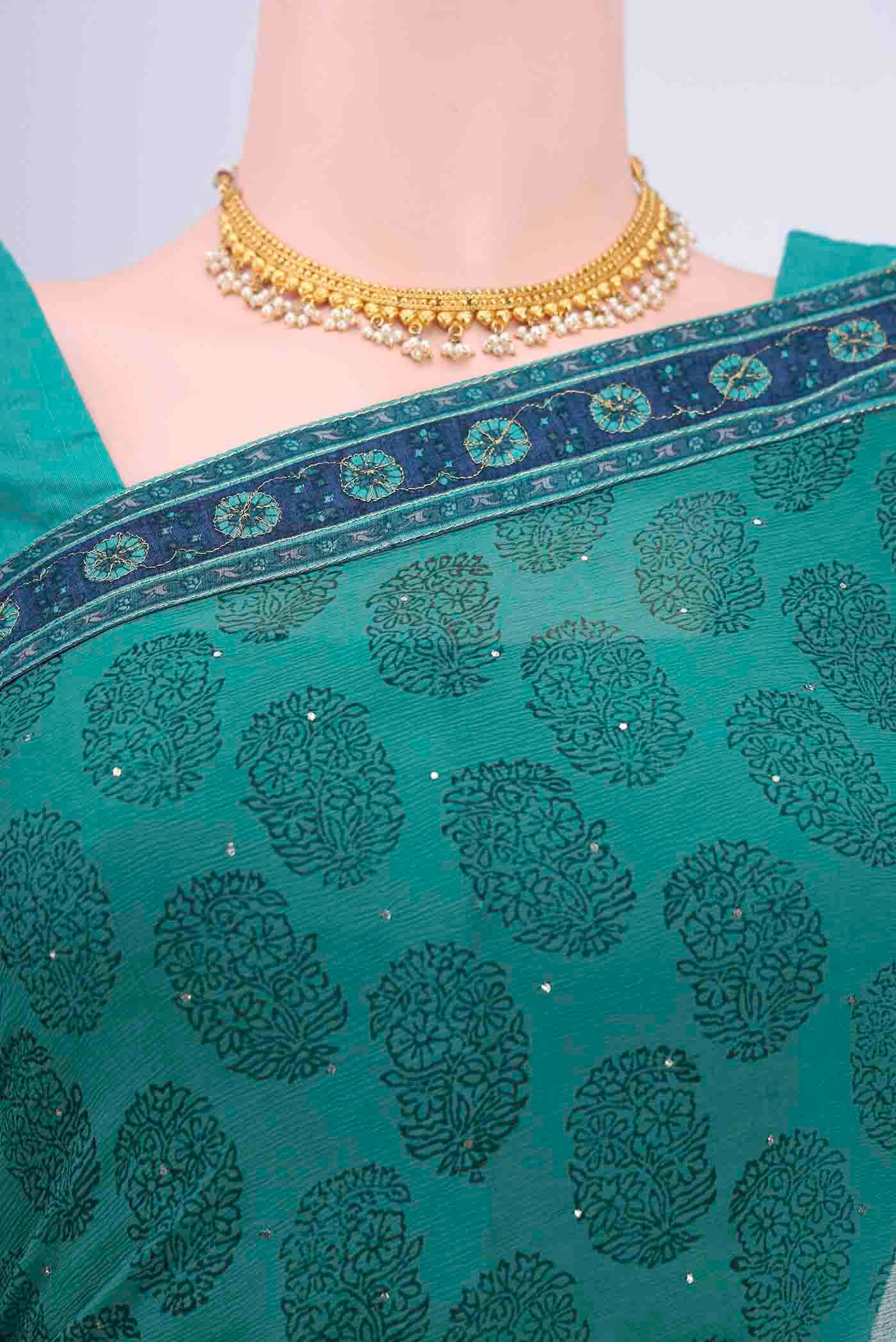 Sea Green Chiffon Saree - Image 2