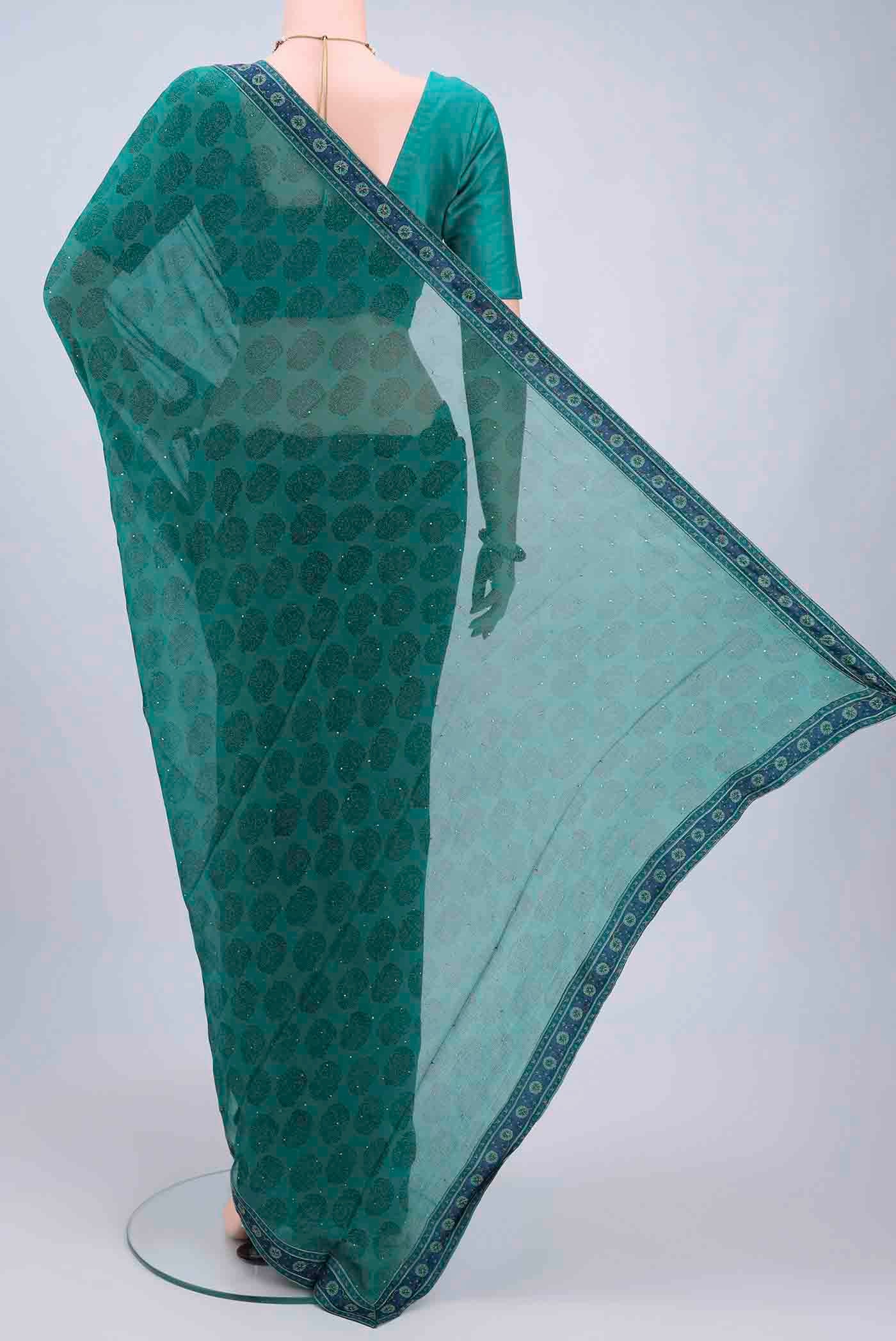 Sea Green Chiffon Saree - Image 3