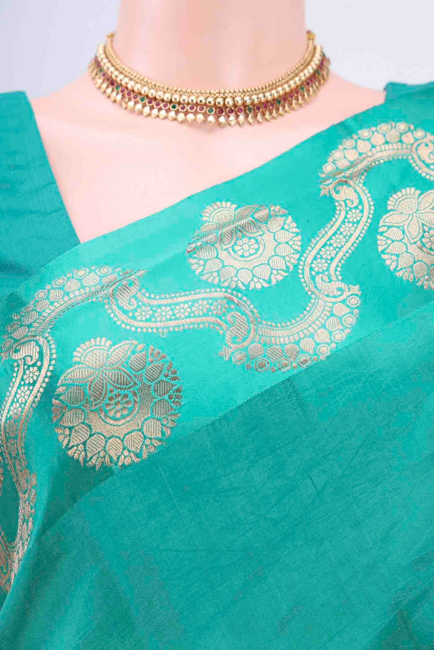 Teal Banarasi Katan Silk Saree - Image 2