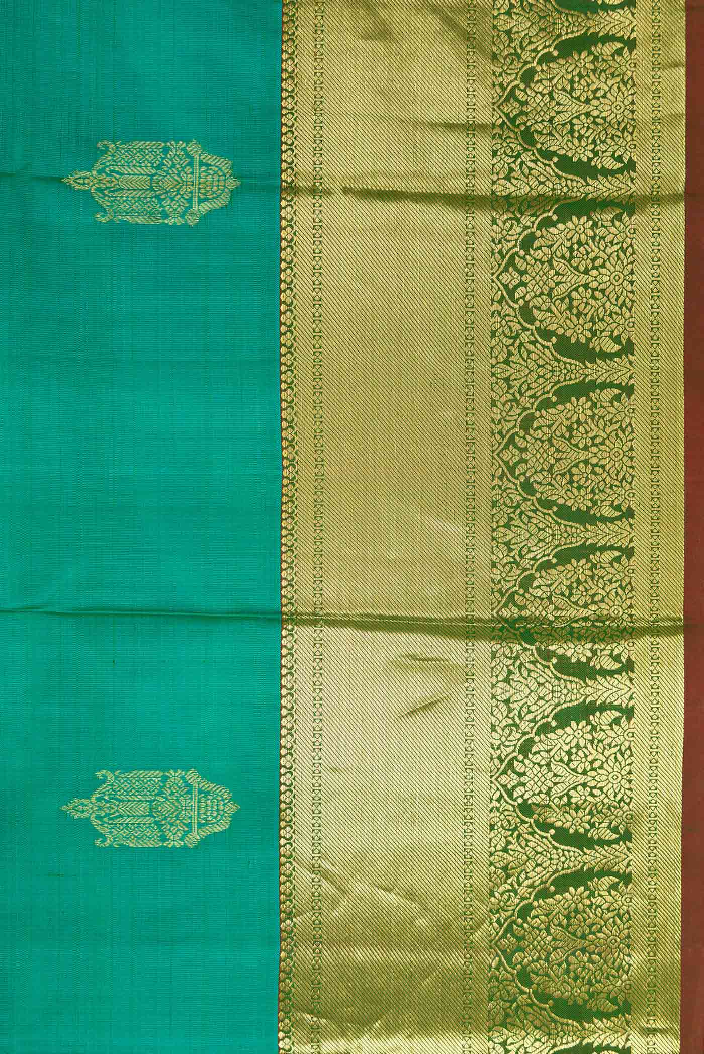 Turquoise Kanchipuram Silk Saree - Image 3