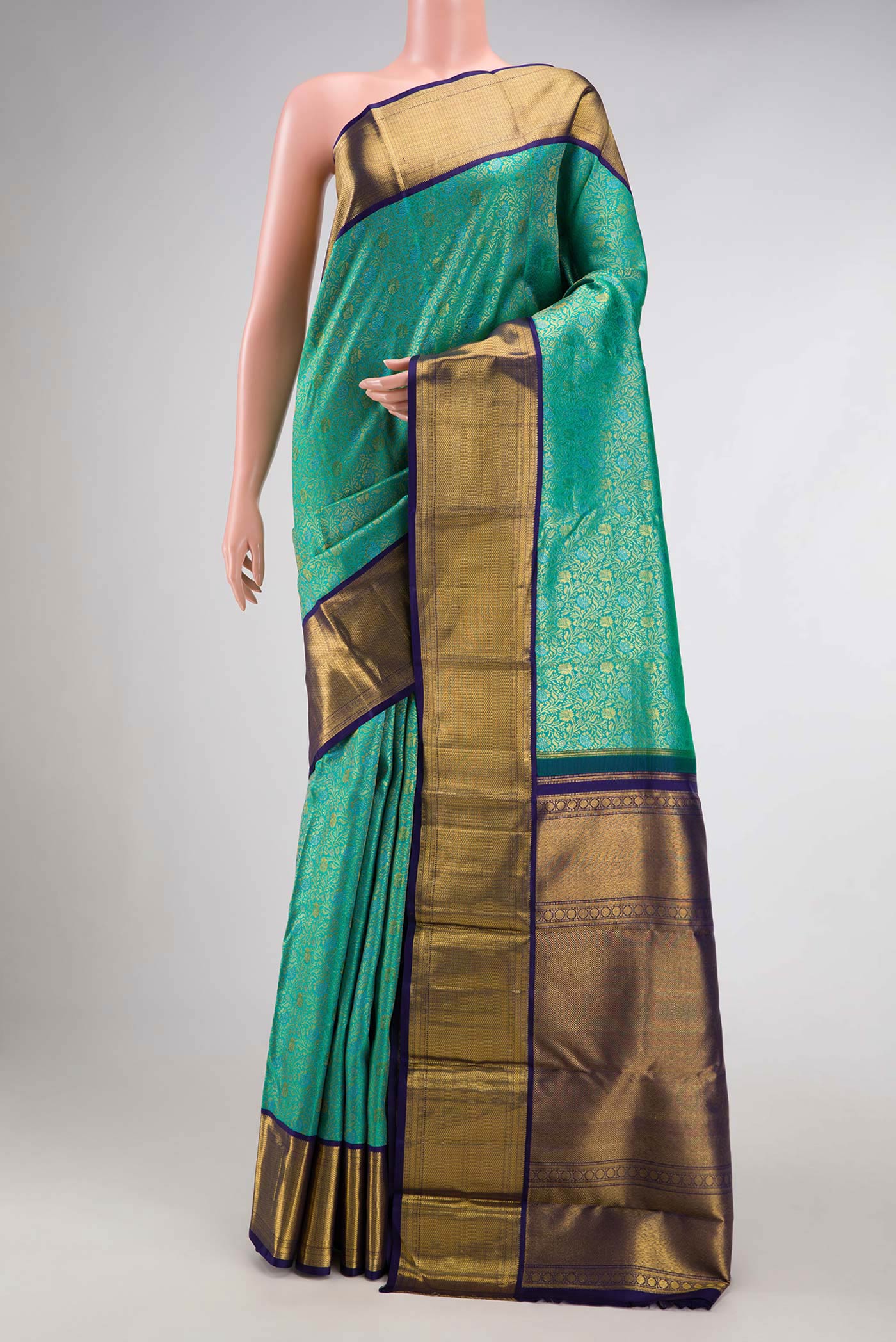 Turquoise Kanchipuram Silk Saree