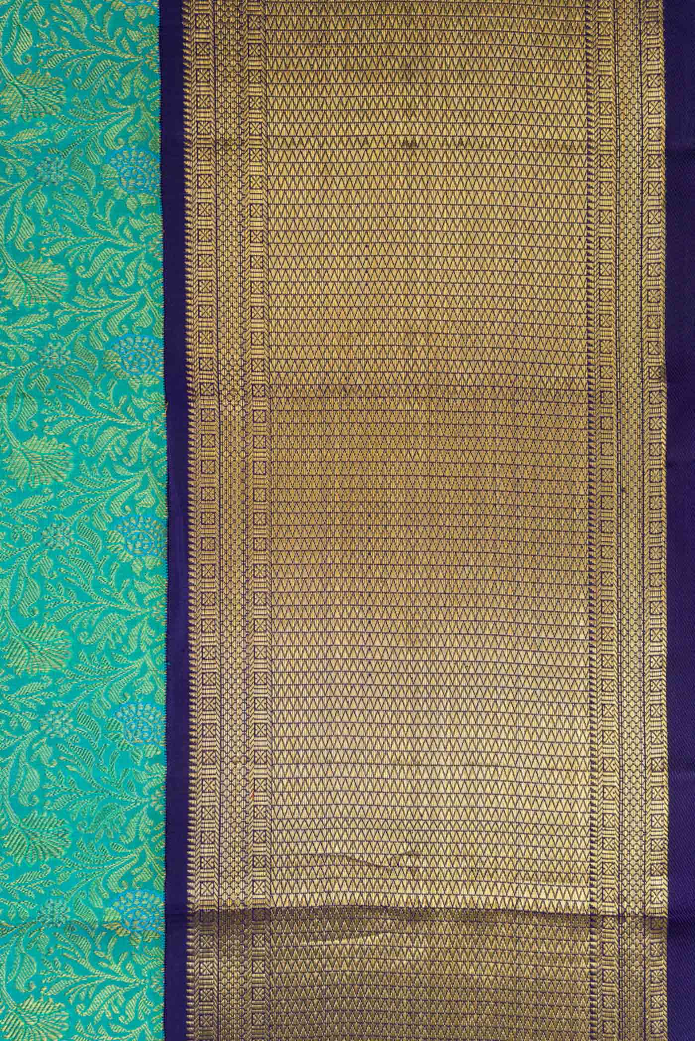 Turquoise Kanchipuram Silk Saree - Image 3
