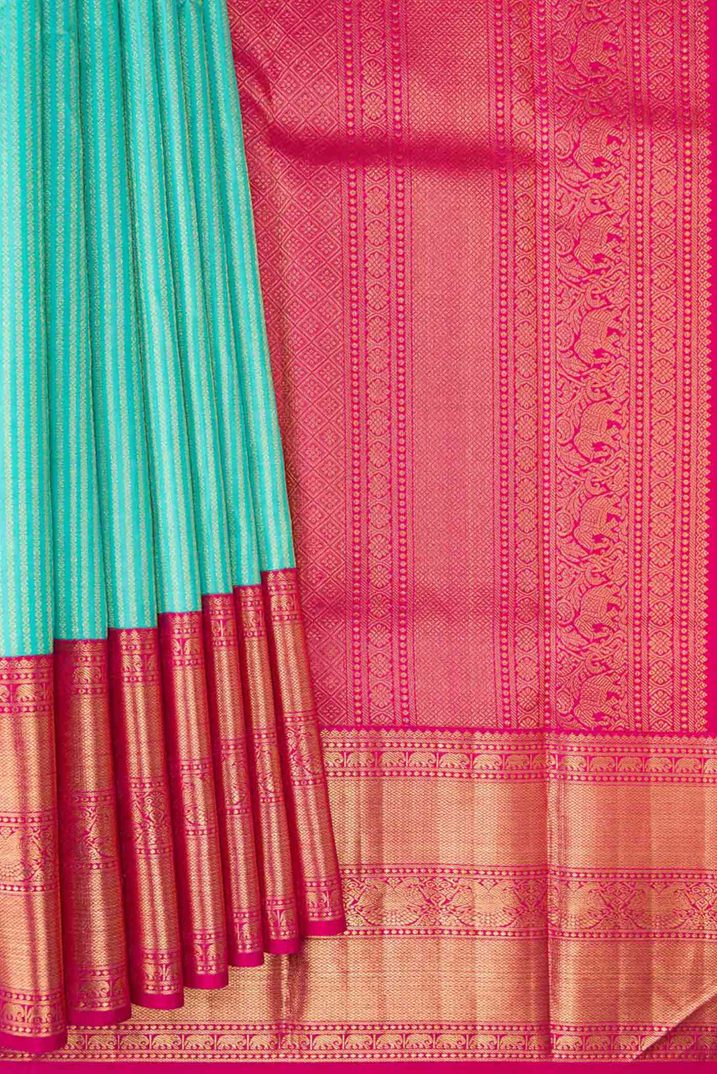 Light Blue Kanchipuram Silk Saree - Image 4
