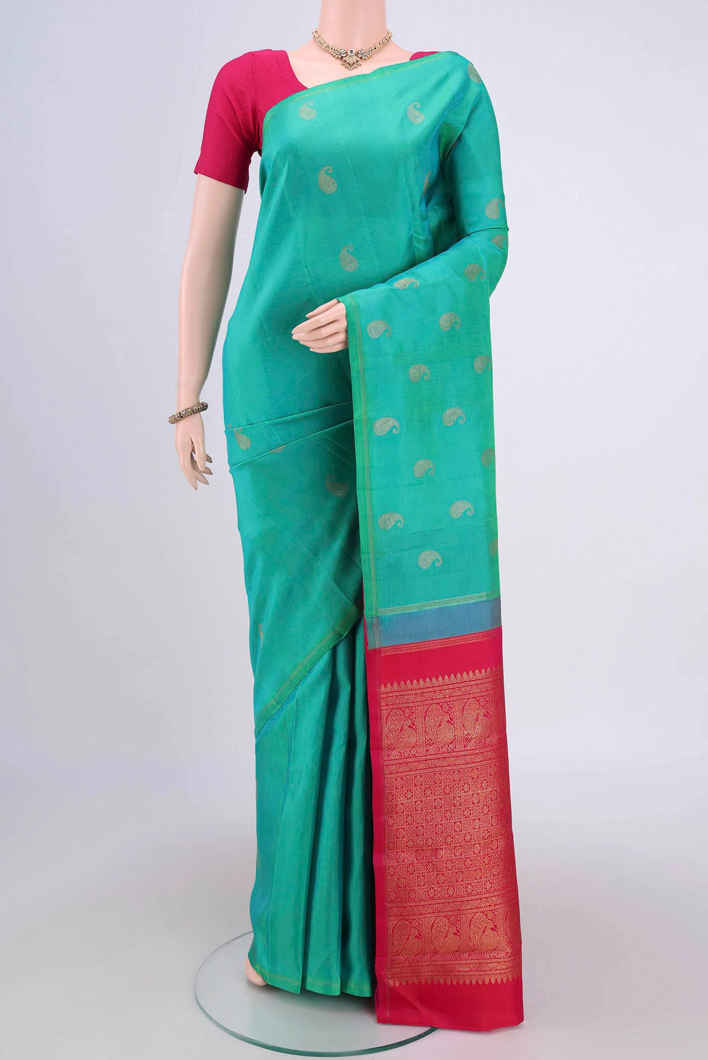 Pure Silk Pure Zari Turquoise Kanchipuram Saree