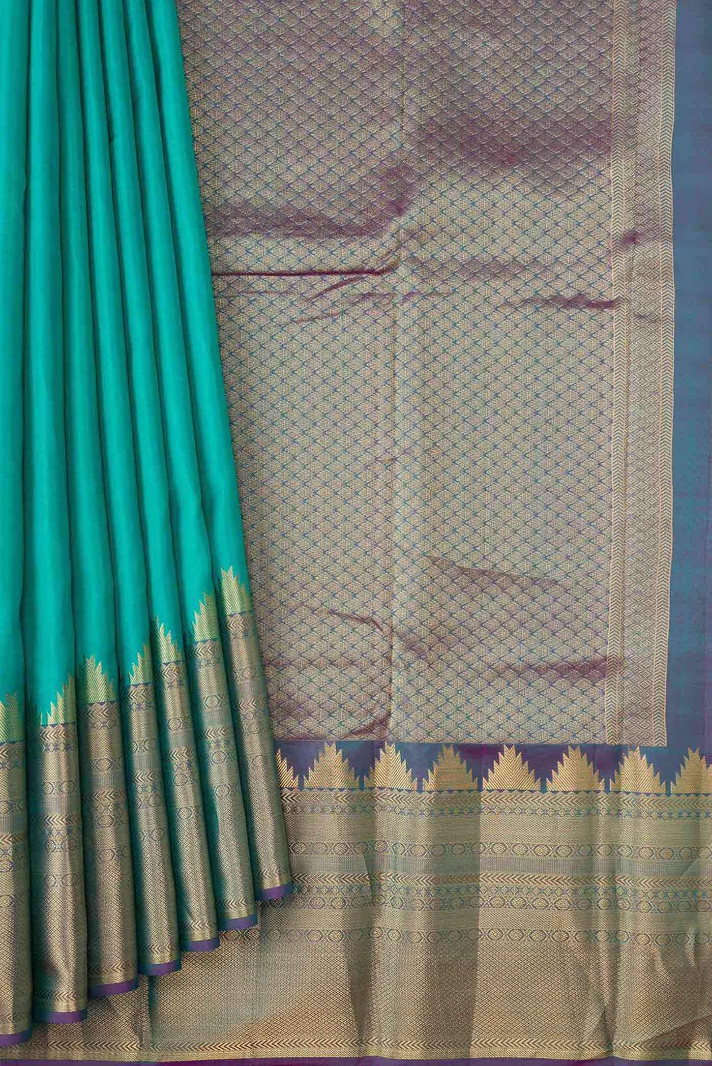 Sea Green Dual Tone Kanchipuram Silk Saree - Image 4