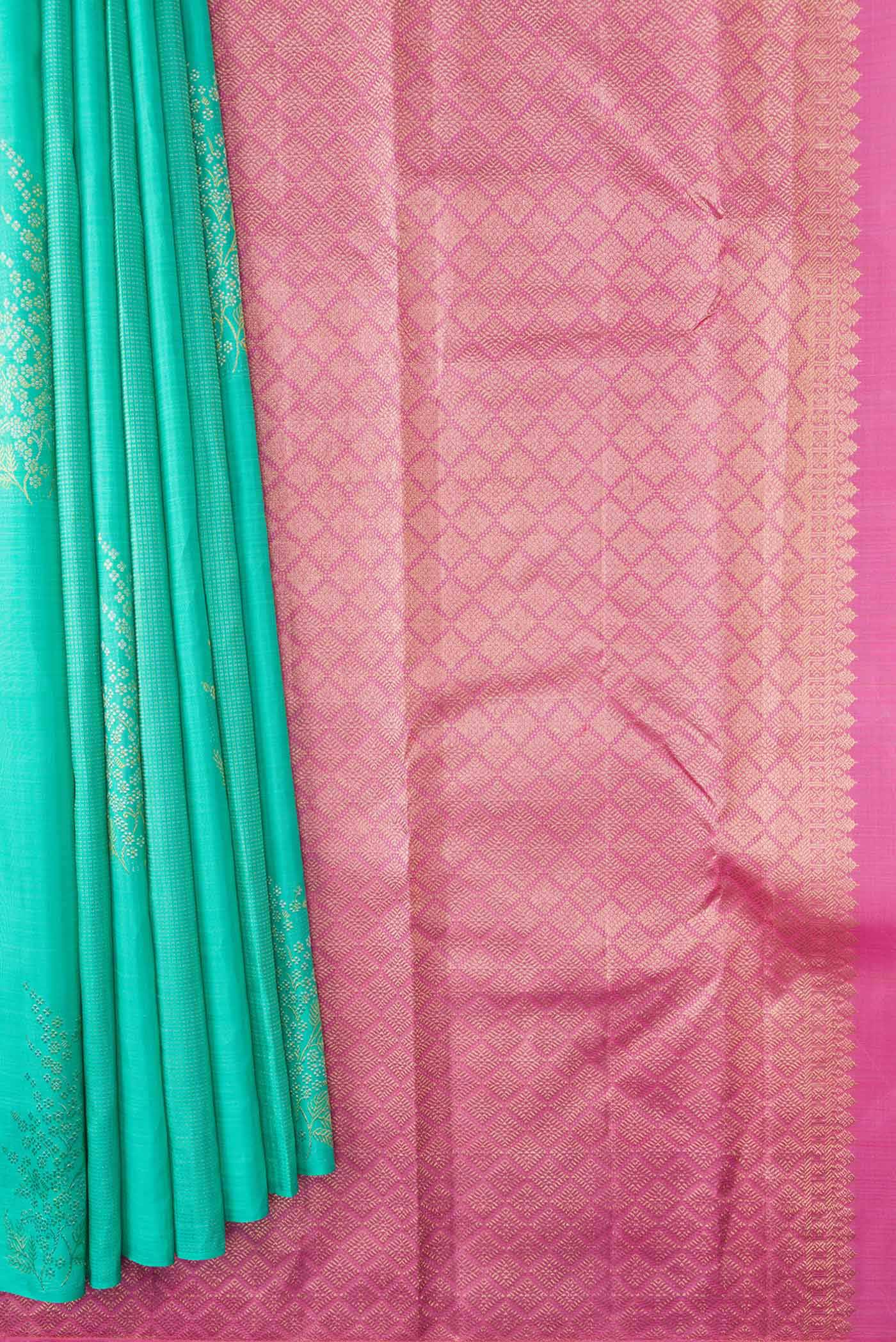 Sea Green Dual Tone Kanjivaram Silk Saree - Image 3