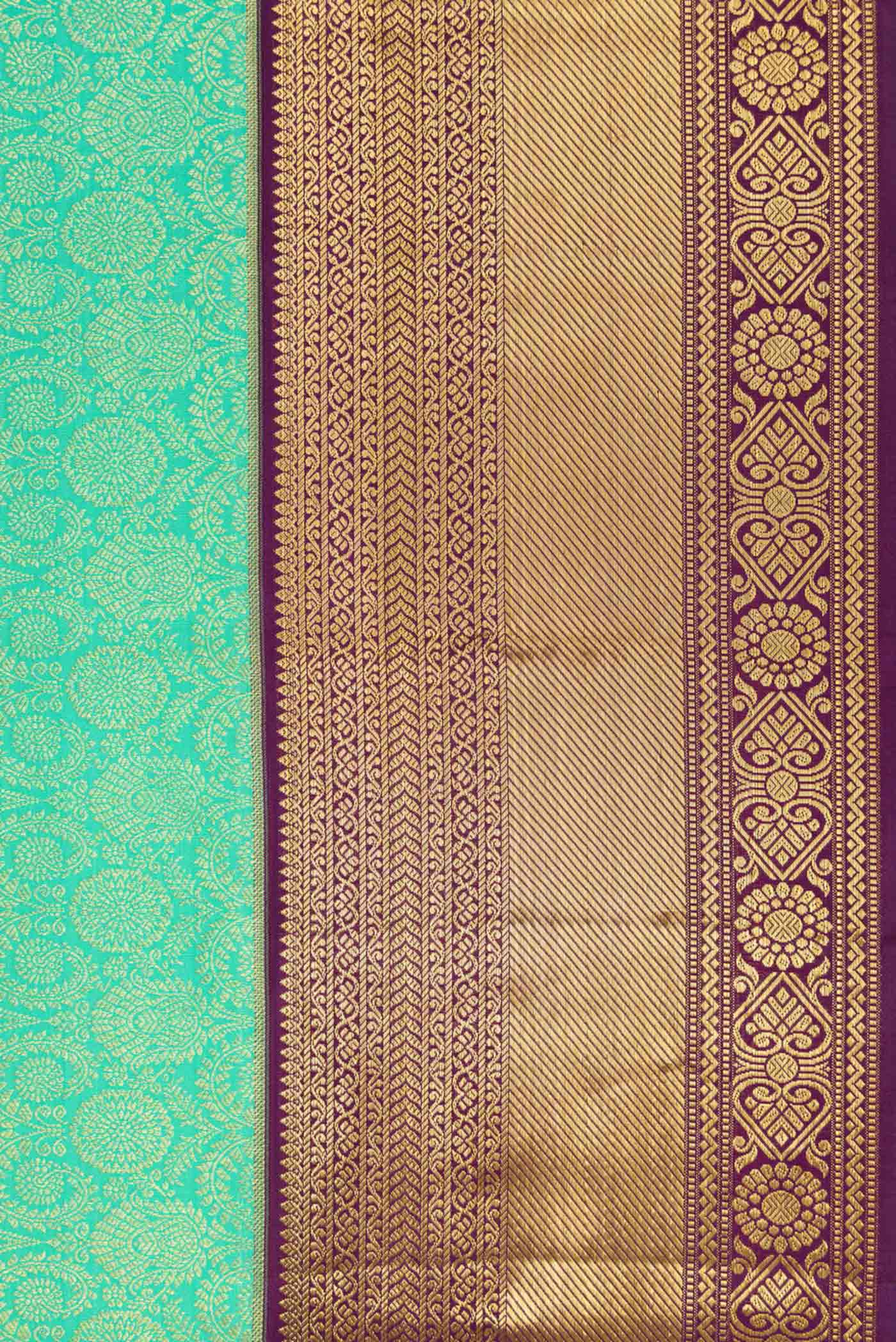 Turquoise Kanchipuram Silk Saree - Image 3