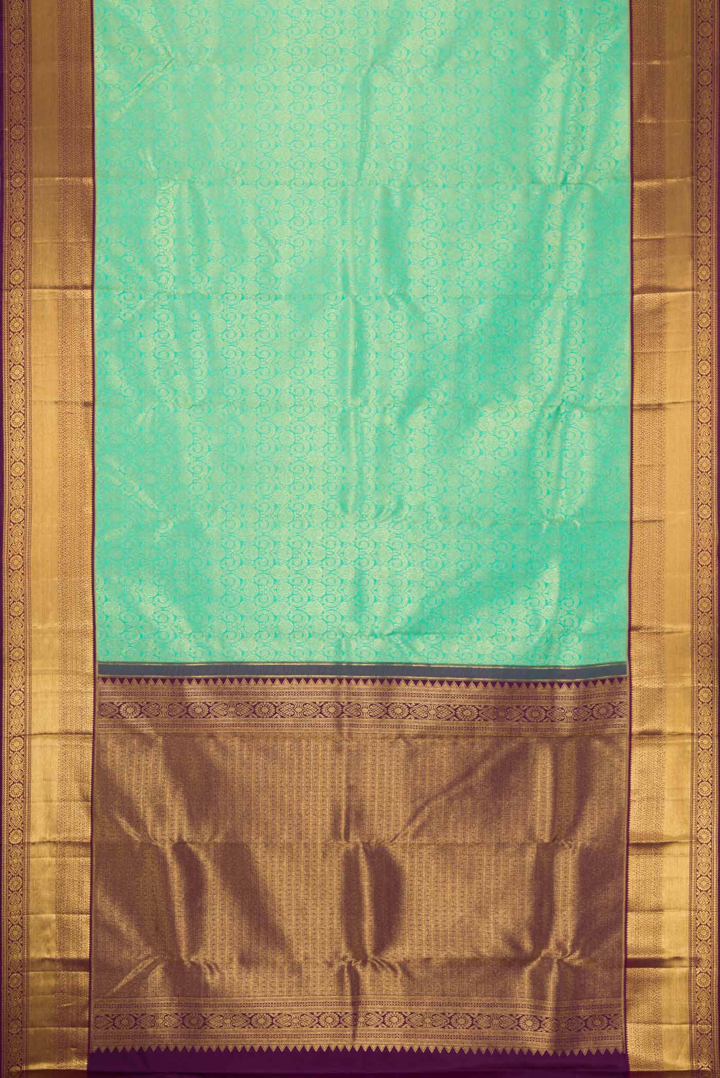 Turquoise Kanchipuram Silk Saree - Image 6