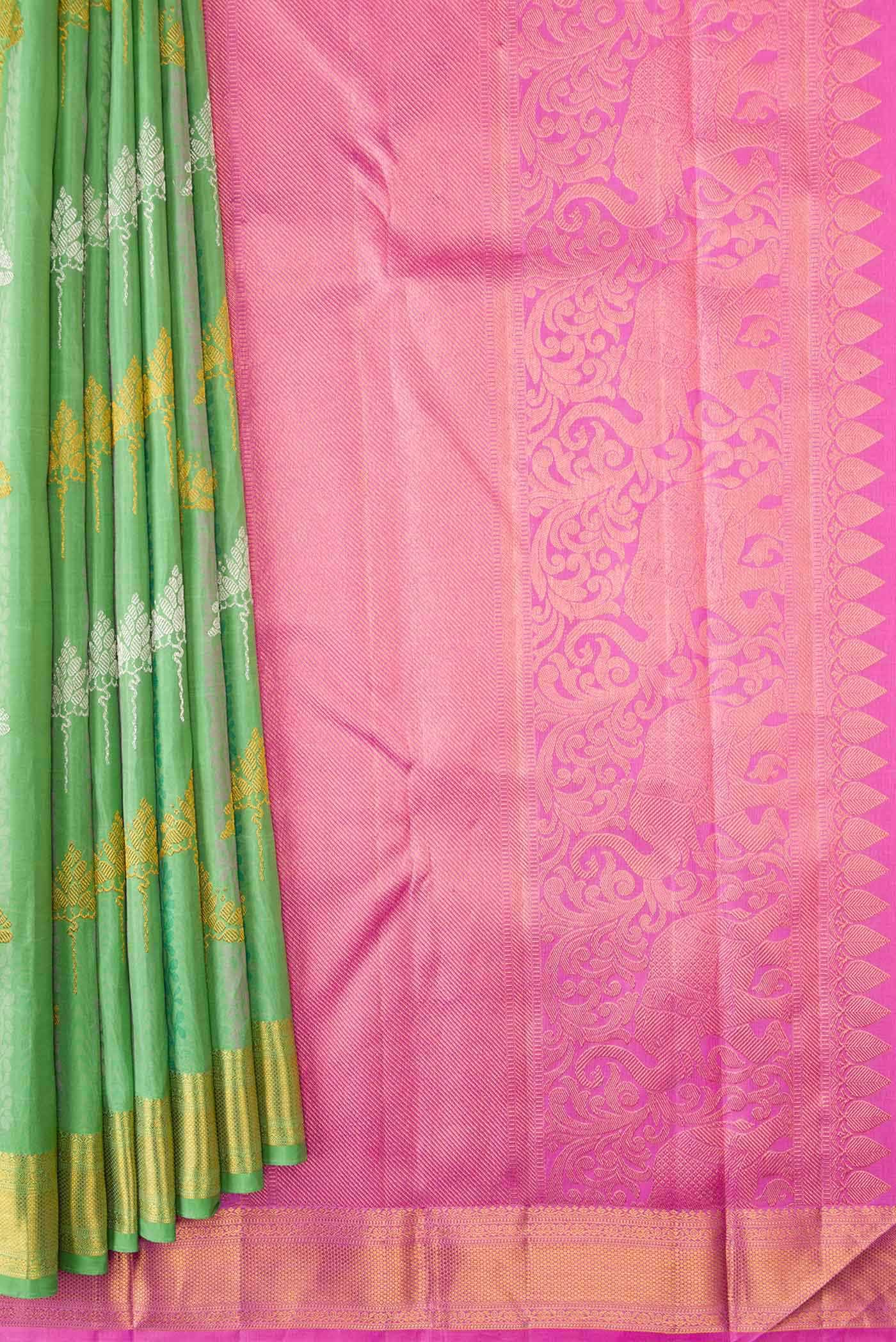 Sea Green Dual Tone Kanchipuram Silk Saree - Image 2