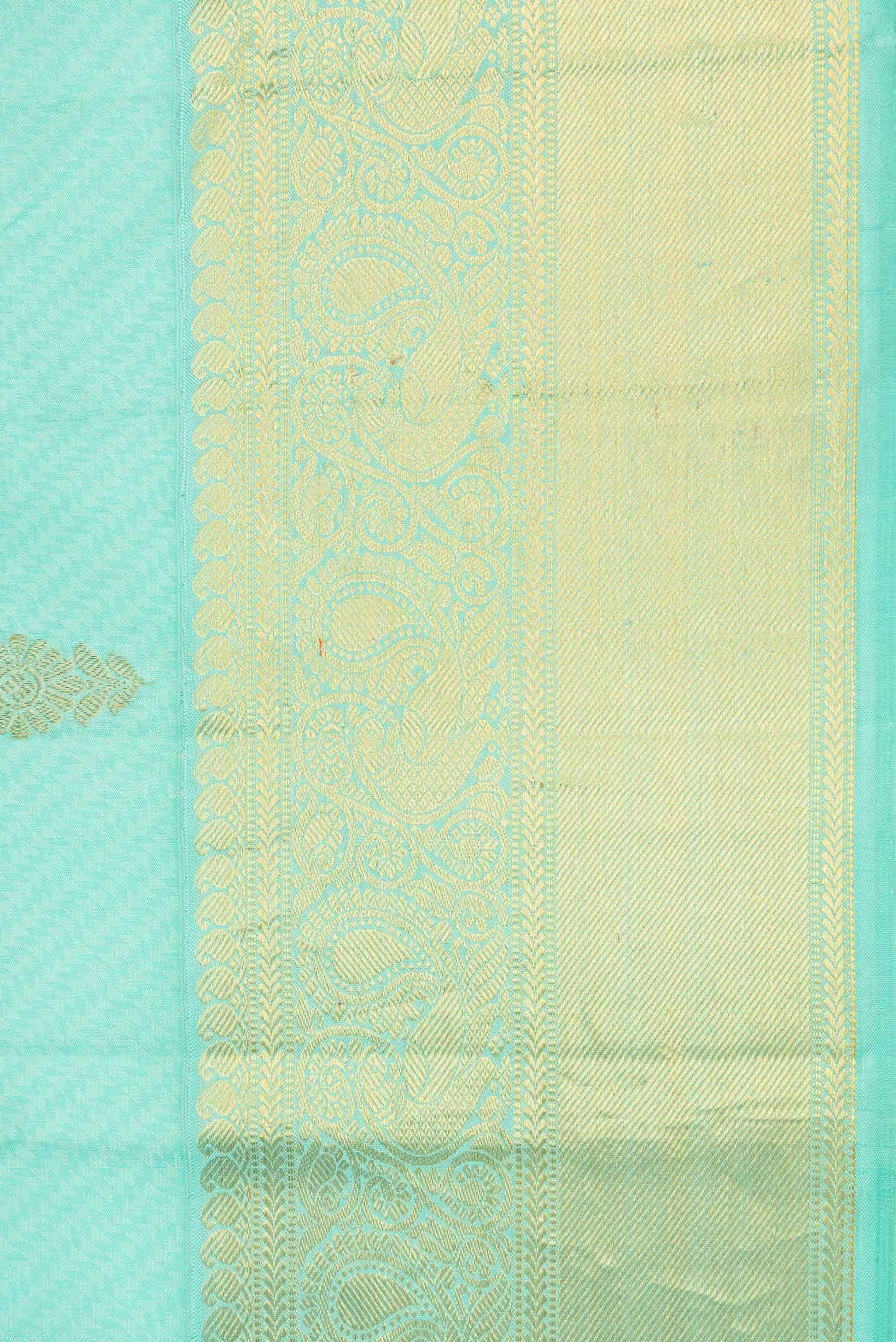 Pure Silk Pure Zari Sea Green Dual Tone Kanjivaram Saree - Image 6