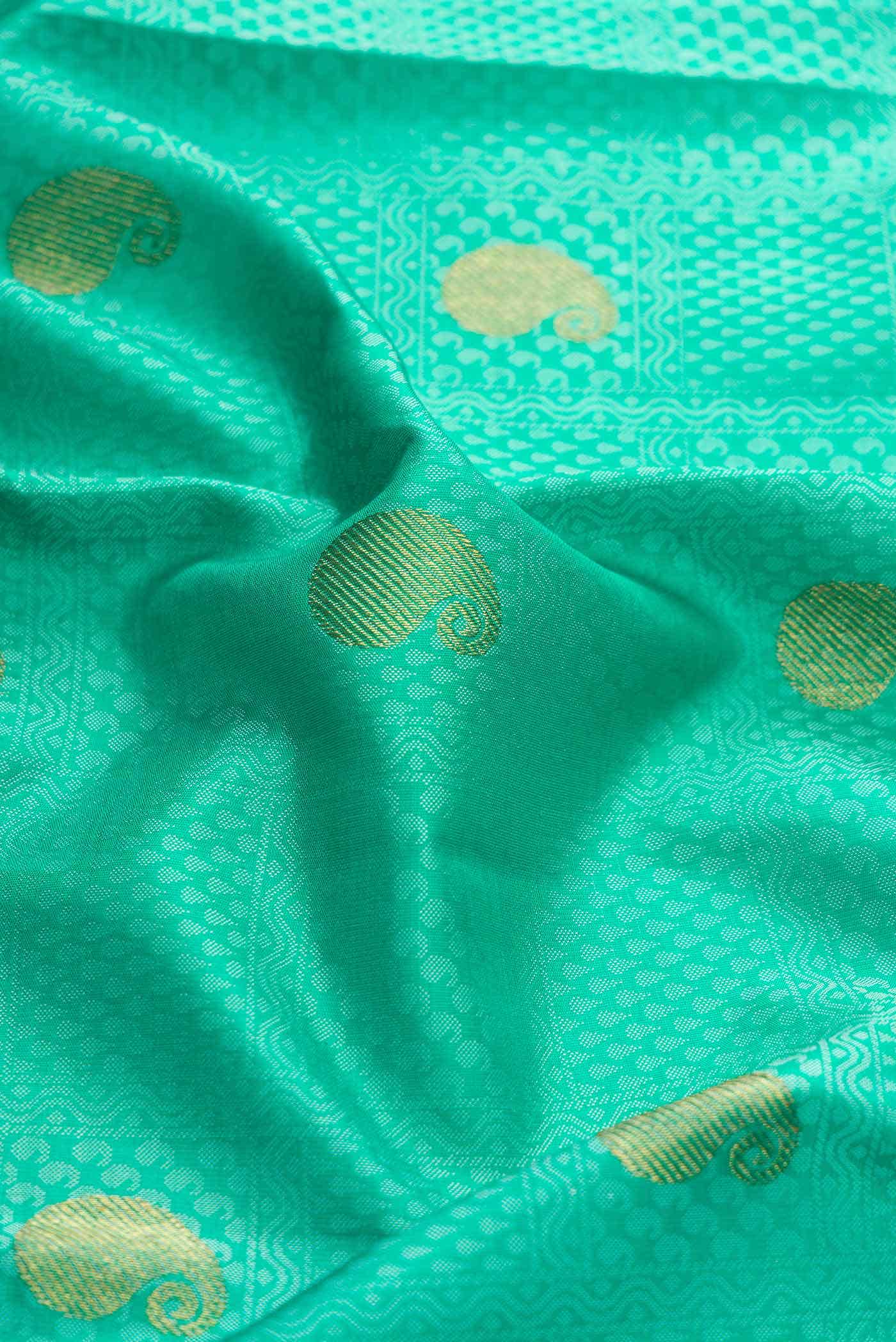 Pure Silk Pure Zari Sea Green Dual Tone Kanchipuram Saree - Image 3