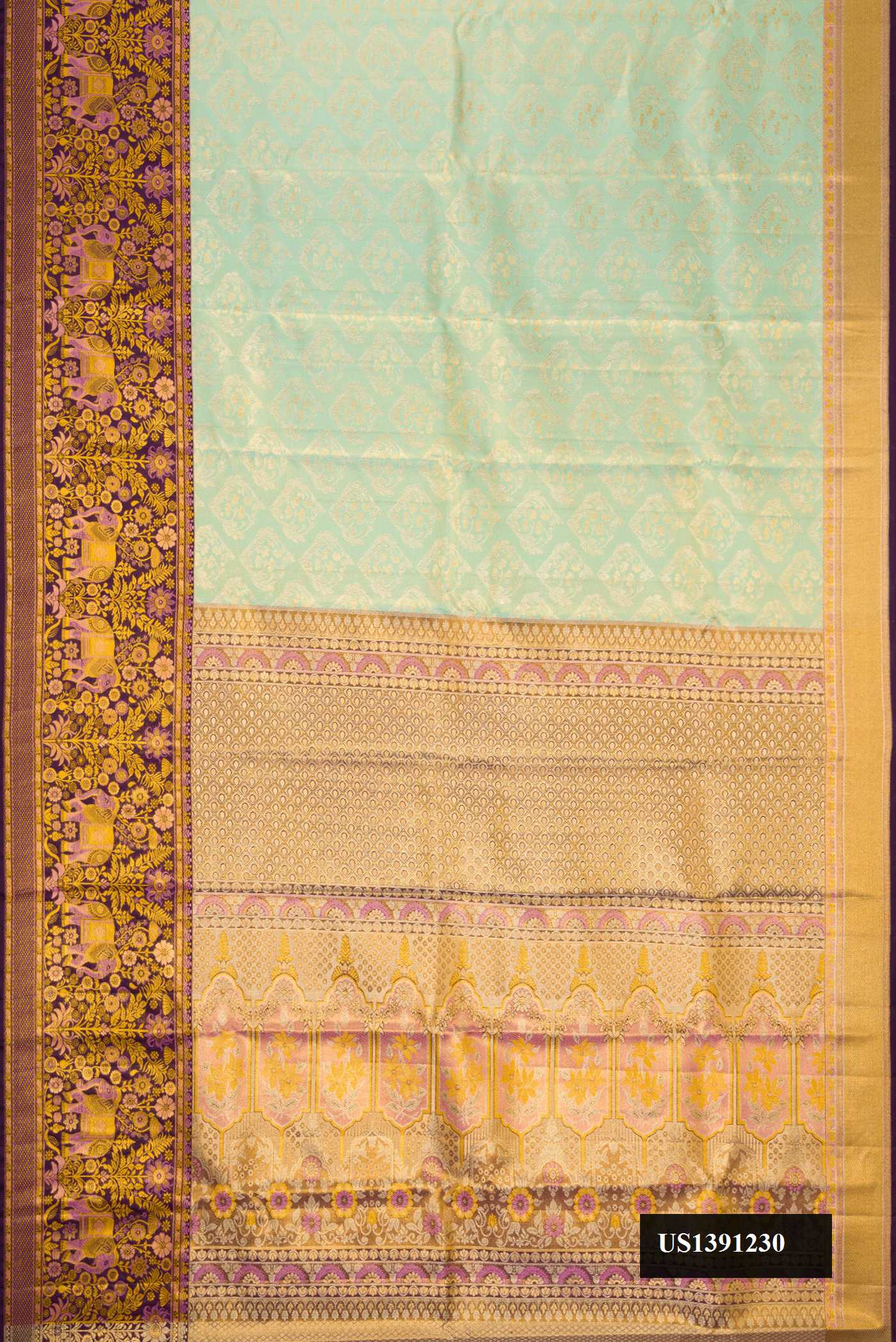 Sea Green Dual Tone Kanchipuram Tissue Silk Saree
