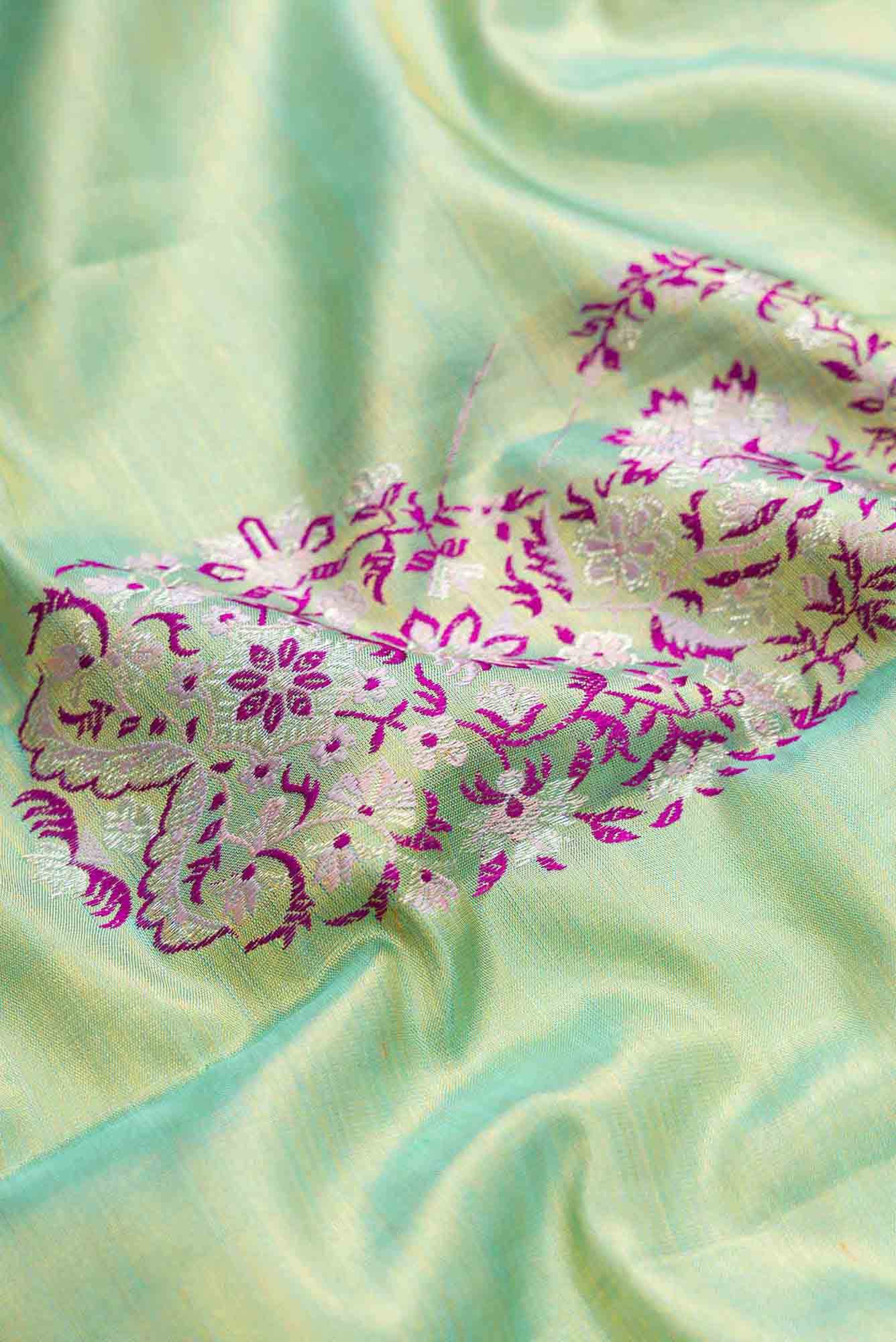 Sea Green Dual Tone Kanjivaram Tissue Silk Saree - Image 3