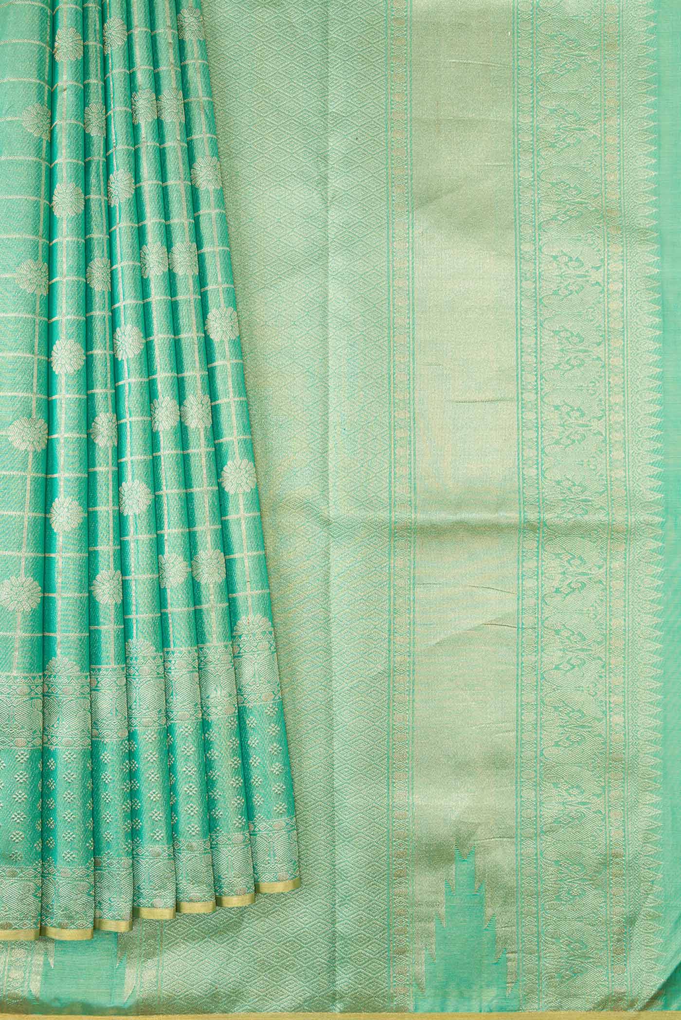 Sea Green Dual Tone Kanjivaram Tissue Silk Saree - Image 4