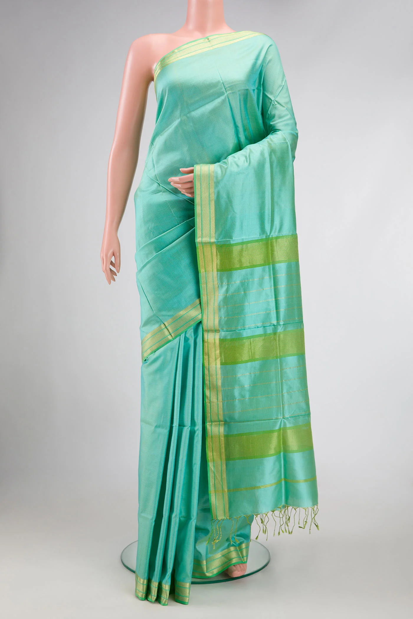 Sea Green Dual Tone Maheshwari Silk Saree