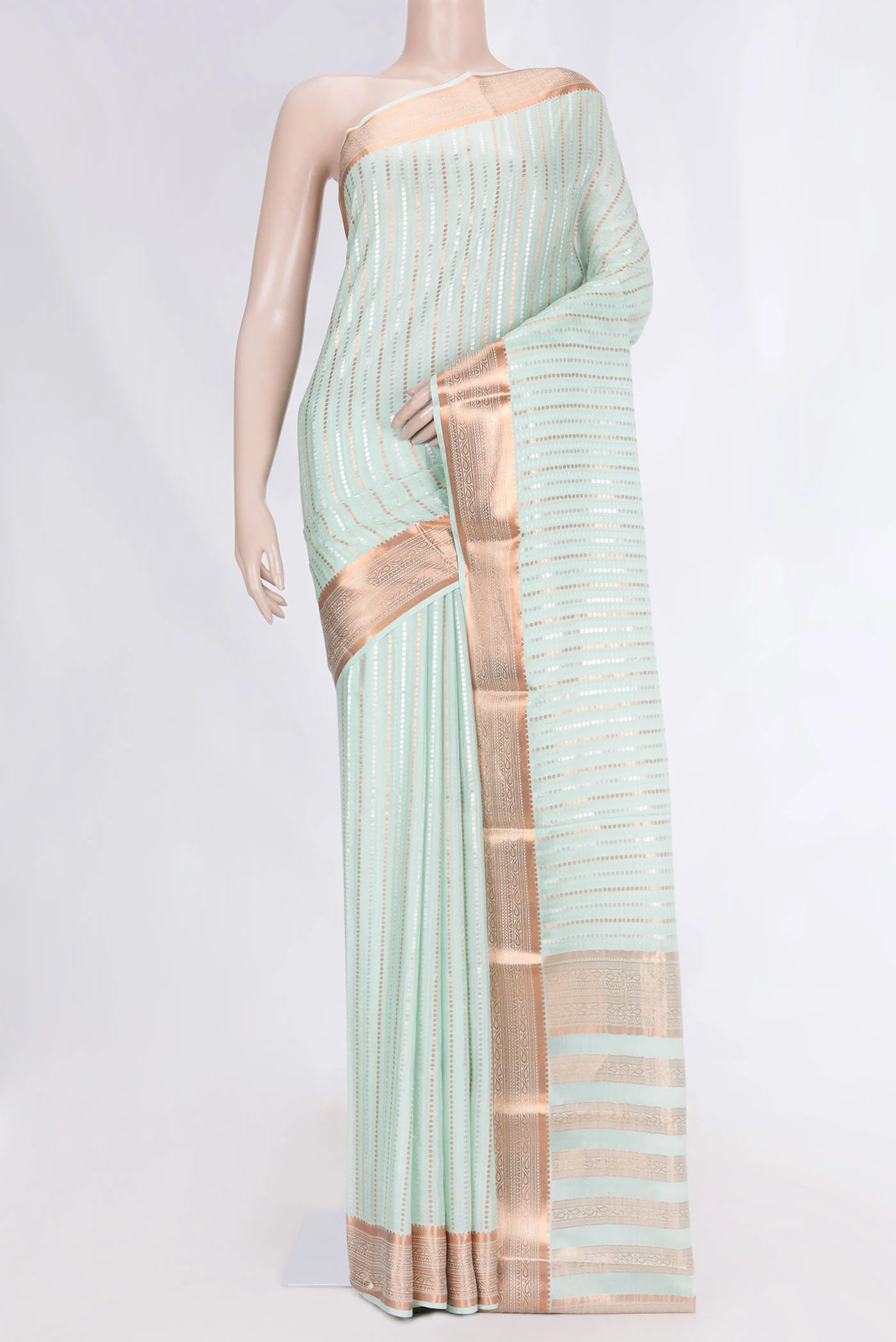 Sea Green Dual Tone Mysore Crepe Saree