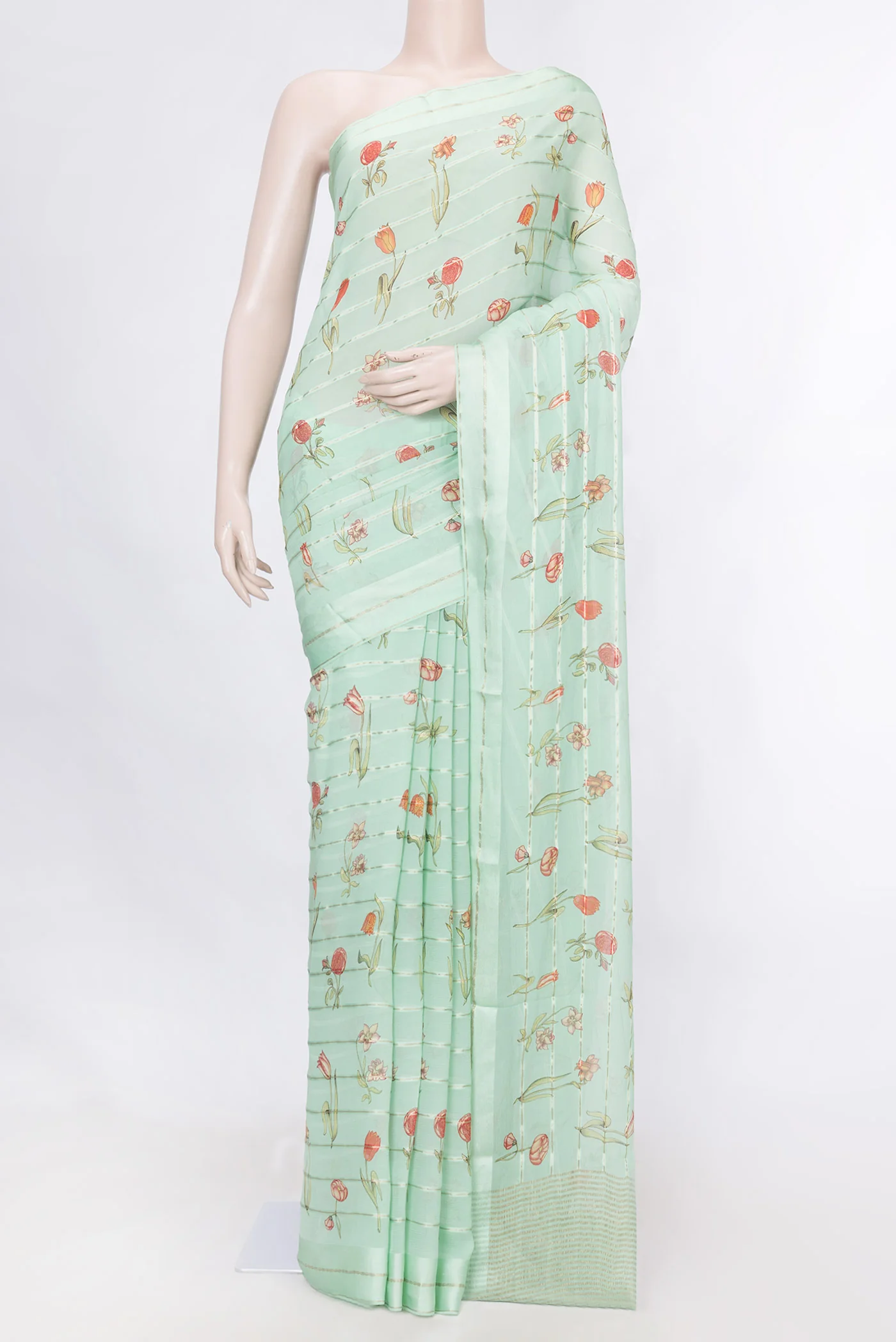 Sea Green Dual Tone Mysore Georgette Saree