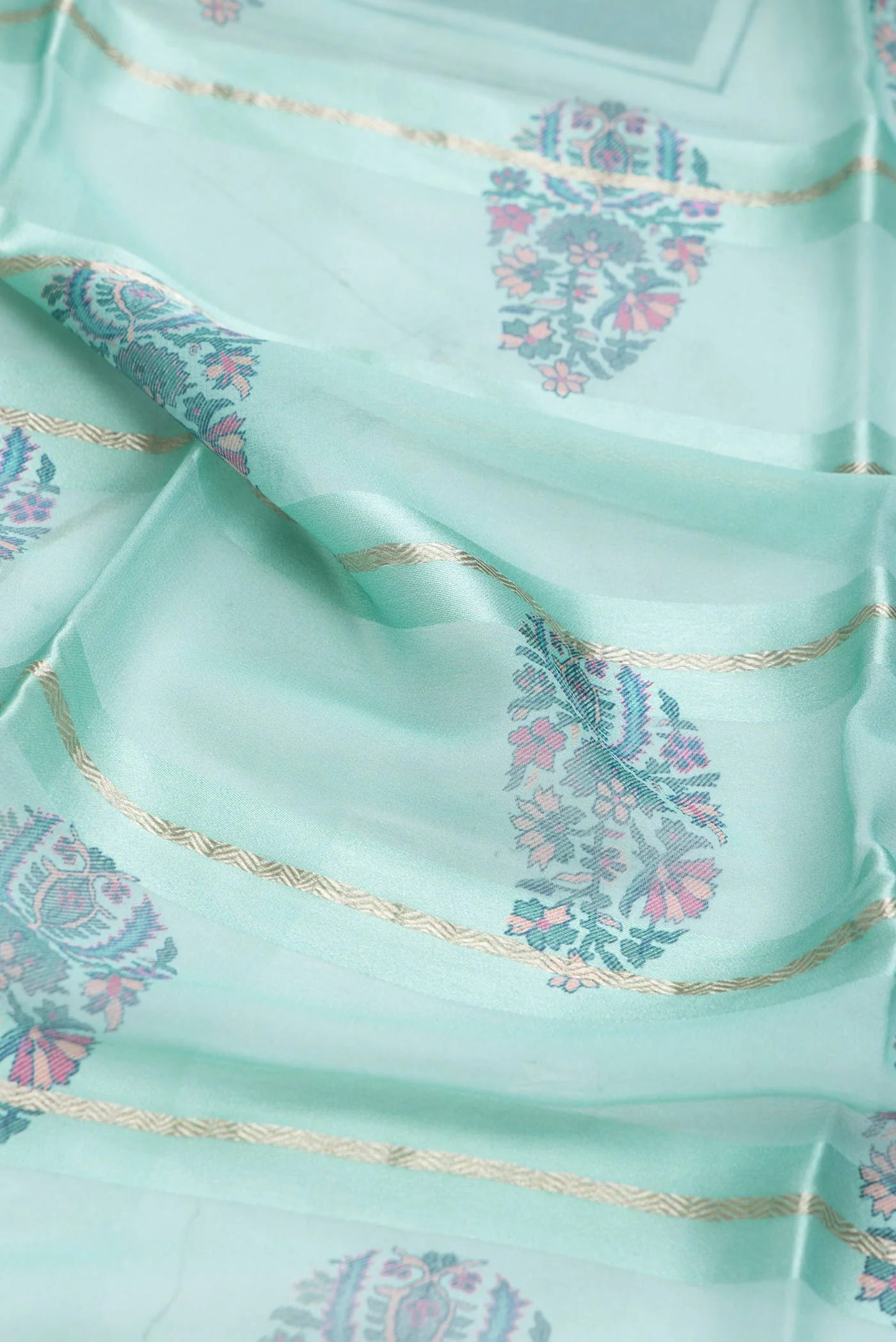 Sea Green Dual Tone Mysore Georgette Saree - Image 2
