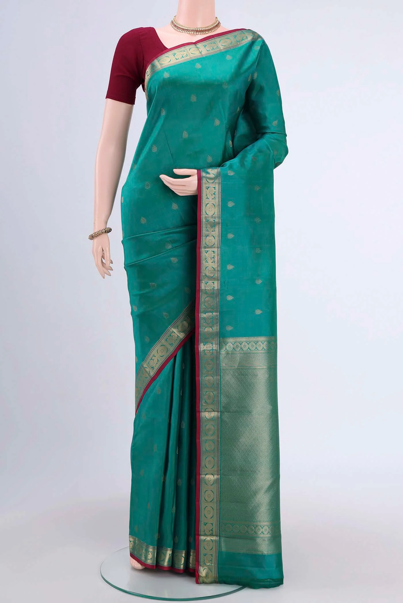 Turquoise Kanchipuram Silk Saree