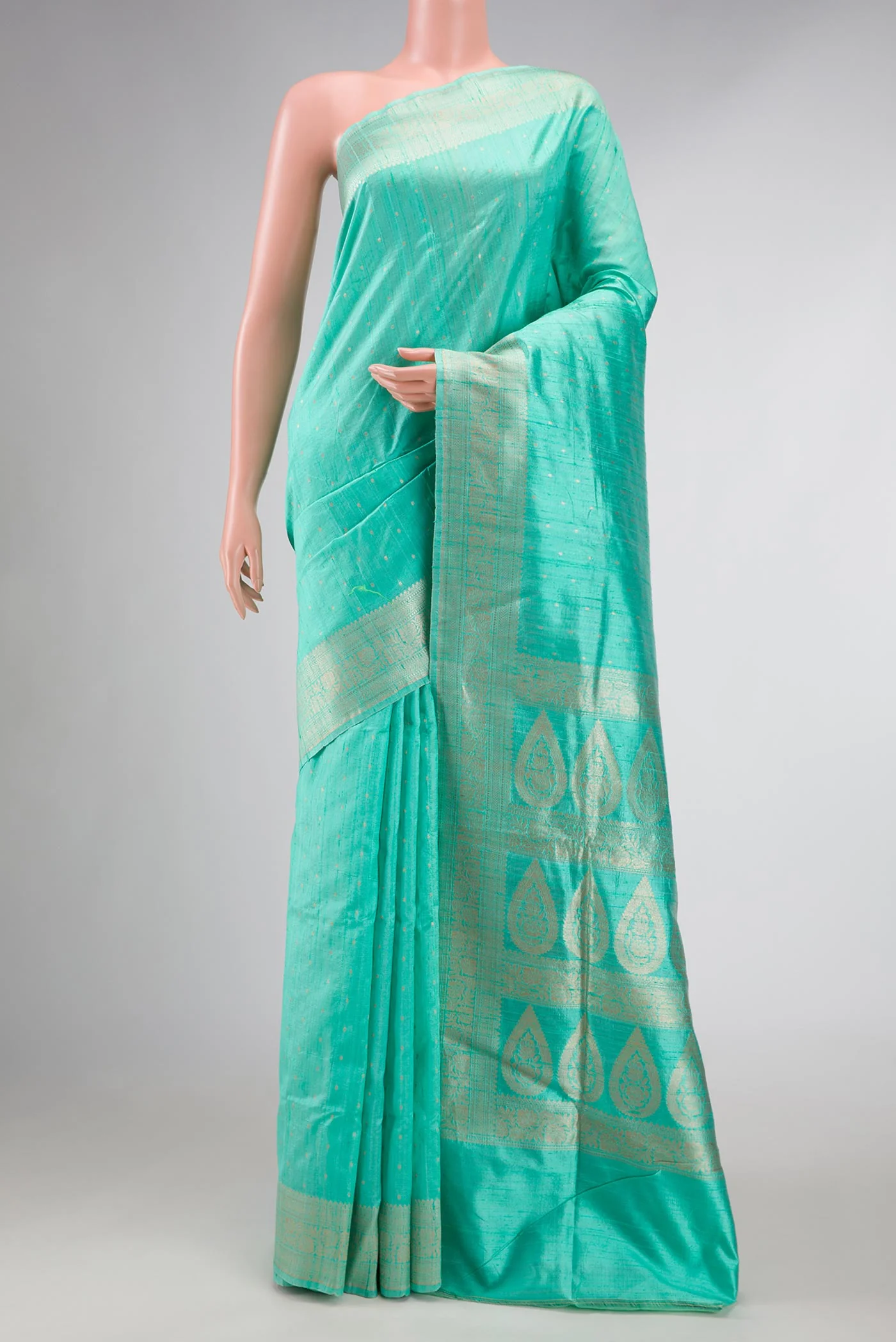 Sea Green Dual Tone Raw Silk Saree