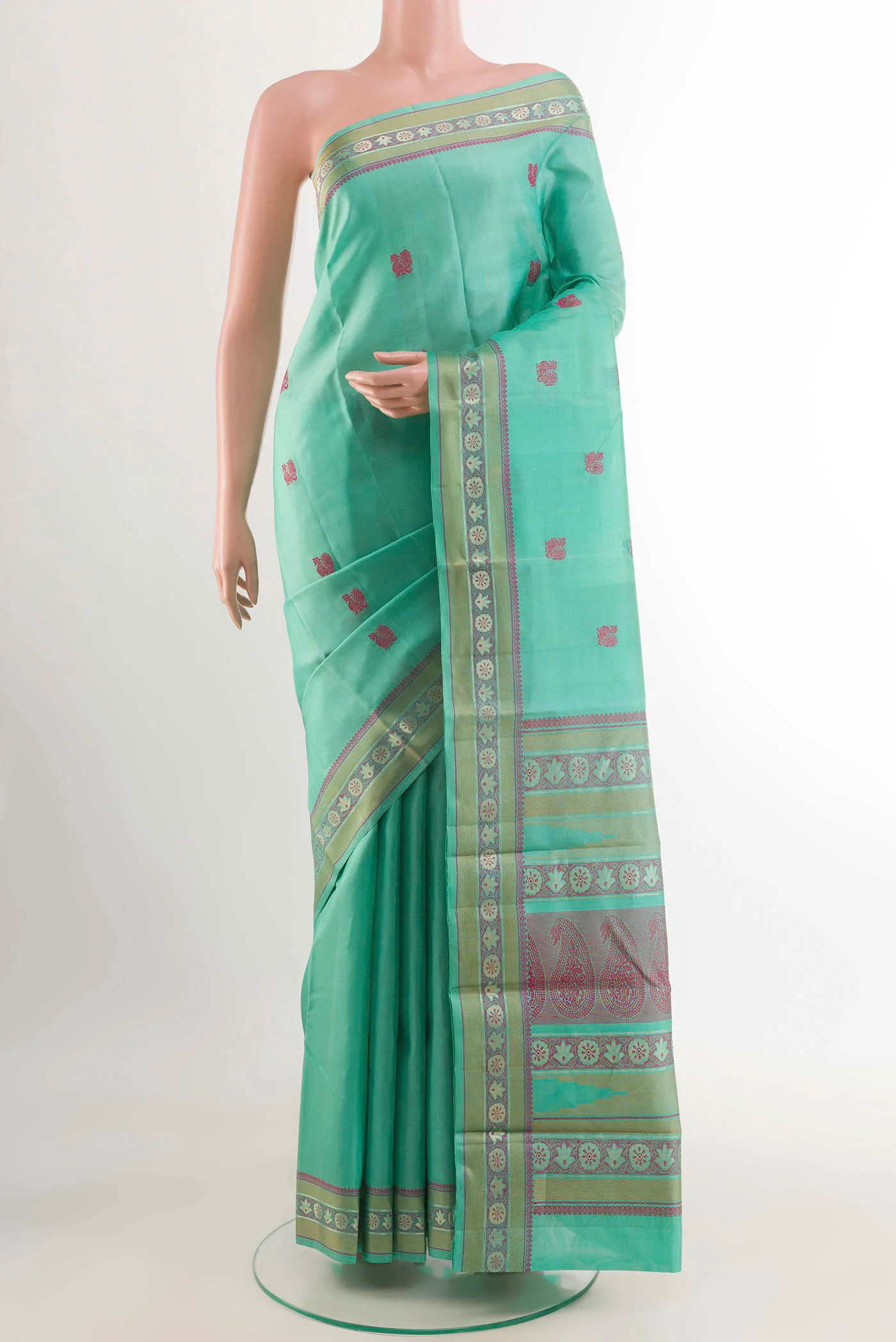 Sea Green Kanchipuram Silk Saree