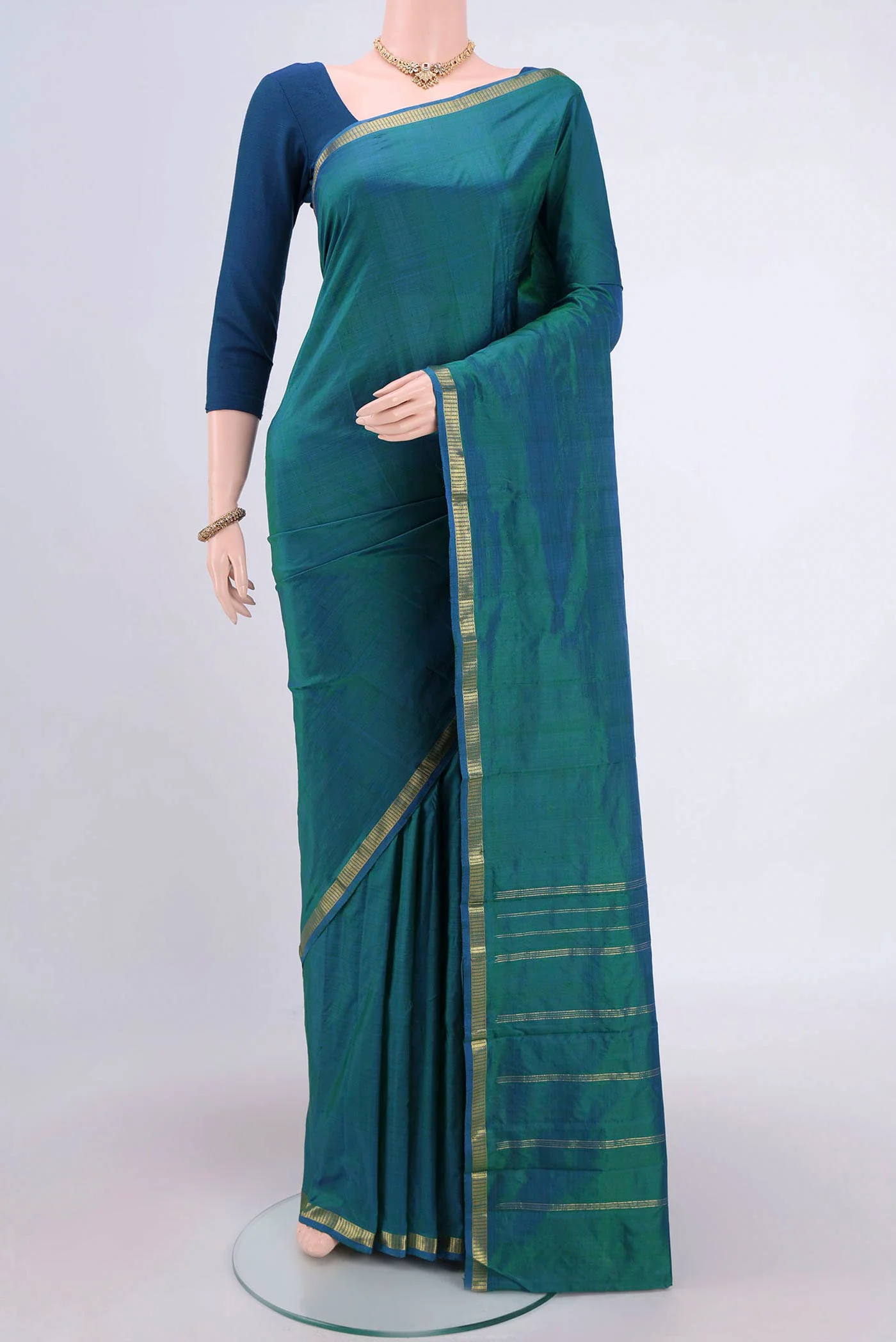Blue with Green Color Kanchipuram Silk Saree