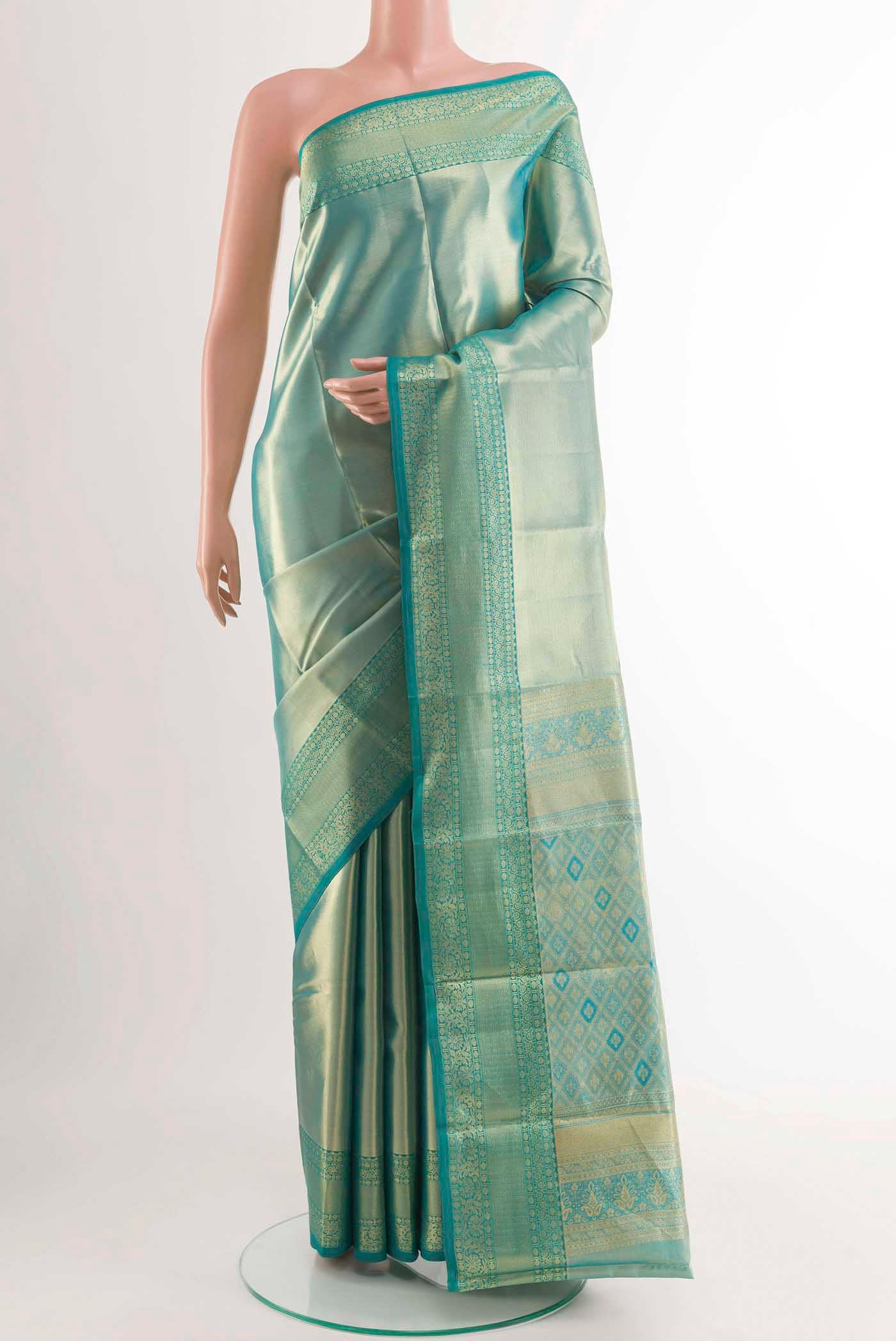 Sea Green Kanchipuram Tissue Silk Saree