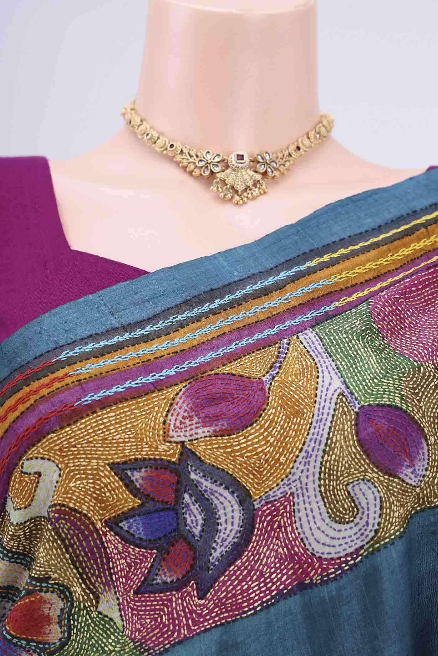 Blue Tussar Silk Saree - Image 2